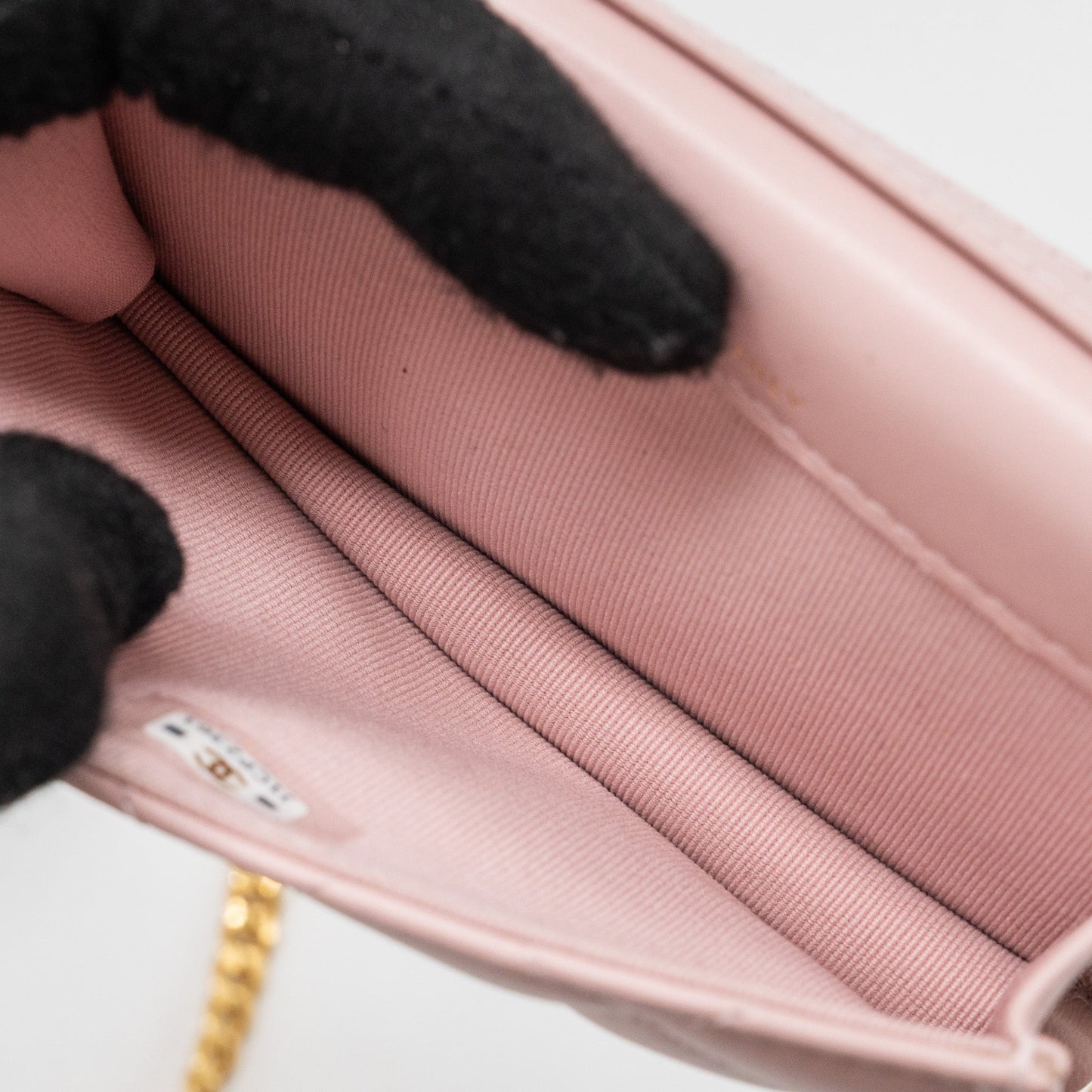 Chanel mini flap card holder with chain limited edition lambskin light pink  (microchip)