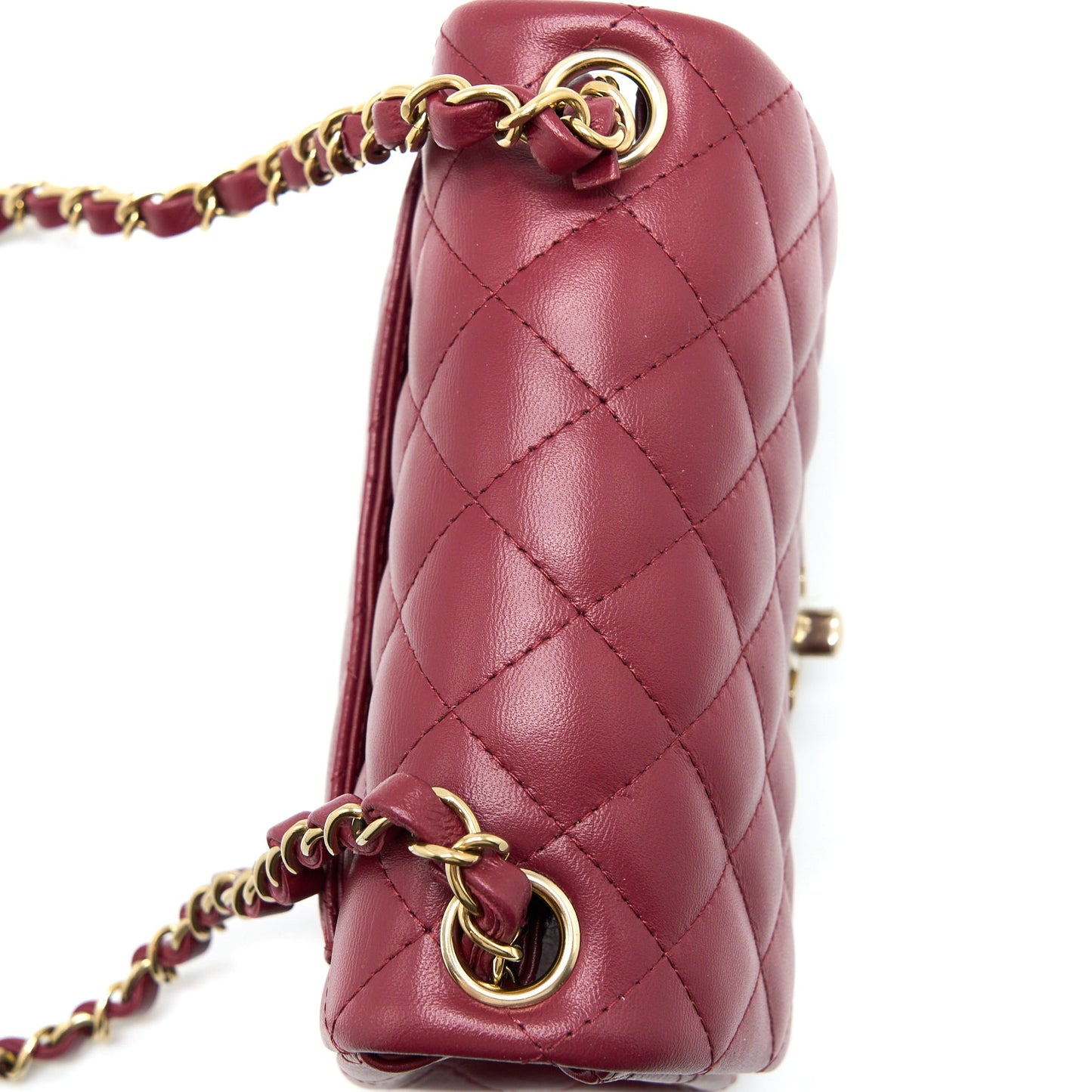 Chanel 22A Mini Square Flap Bag Lambskin Burgundy L (Microchip)