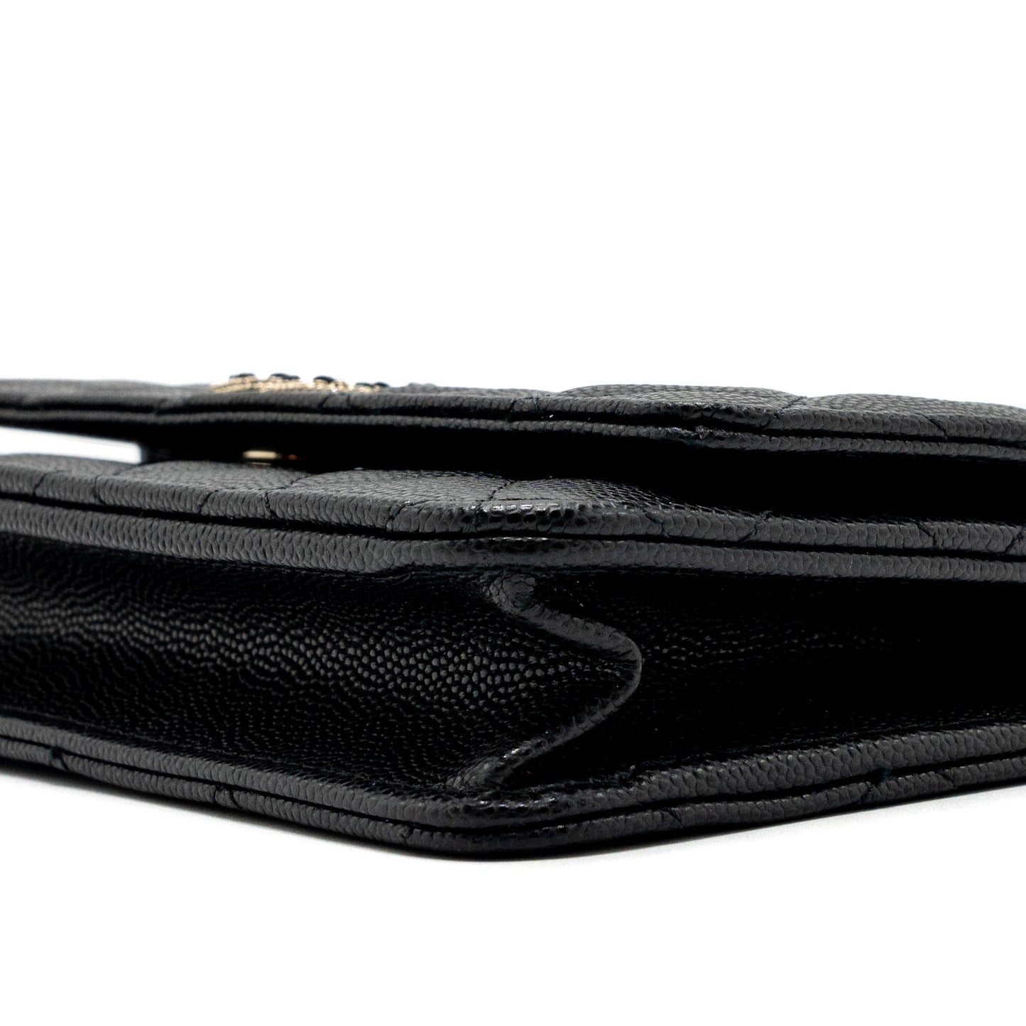 Chanel Detailed Logo Wallet On Chain Black Caviar L (microchip)