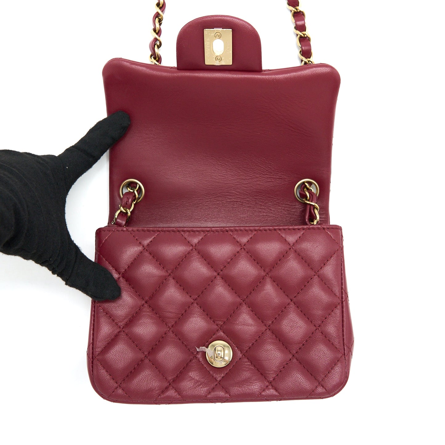 Chanel 22A Mini Square Flap Bag Lambskin Burgundy L (Microchip)