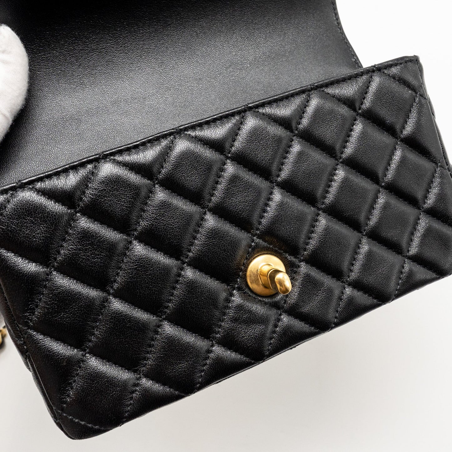 Chanel 24c Detail Top Handle Flap Bag Lambskin Black