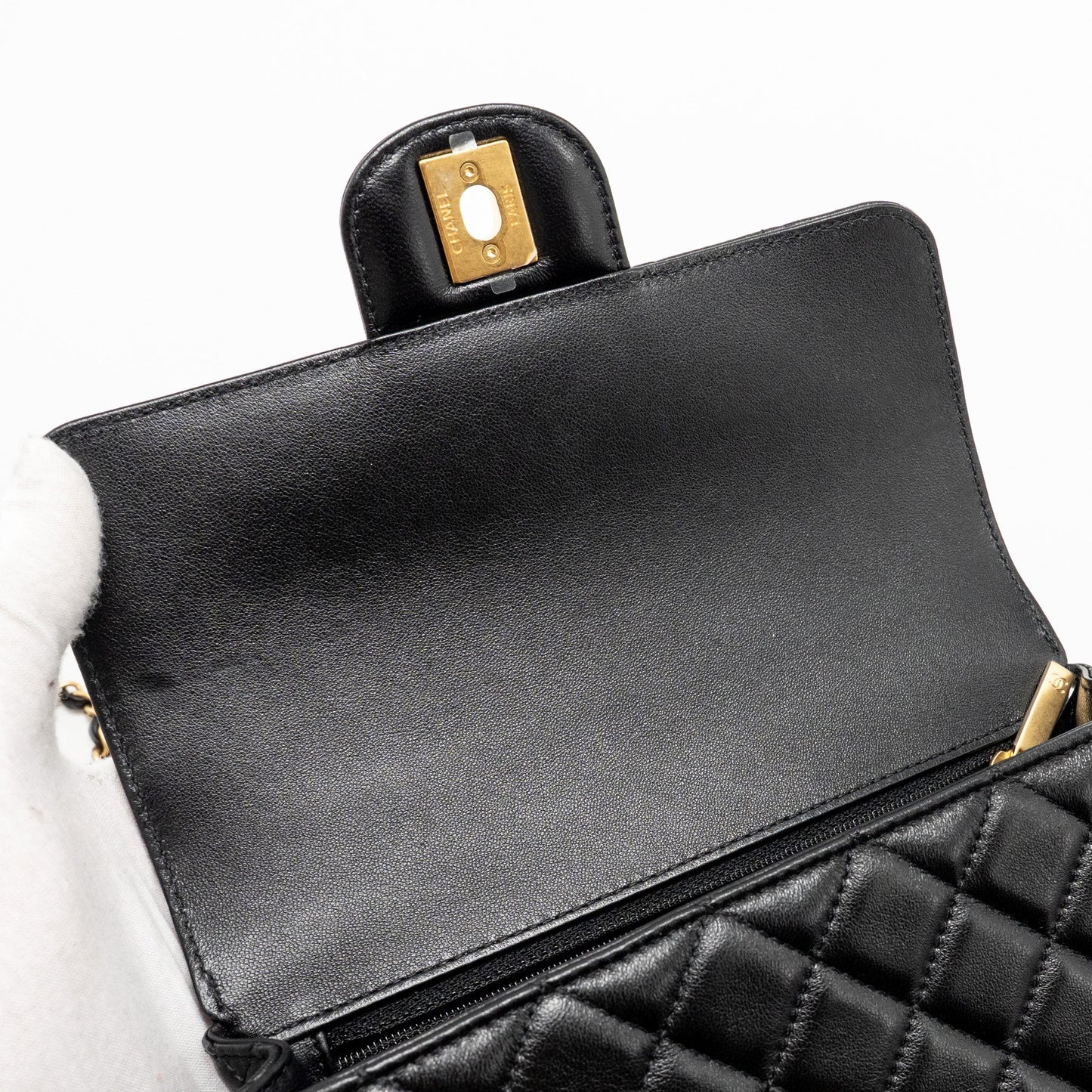Chanel 24c Detail Top Handle Flap Bag Lambskin Black