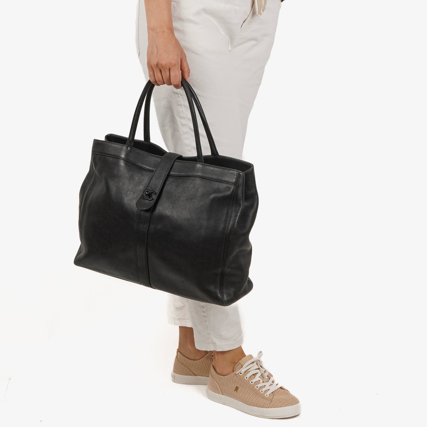 Chanel CC Black Leather Tote Bag