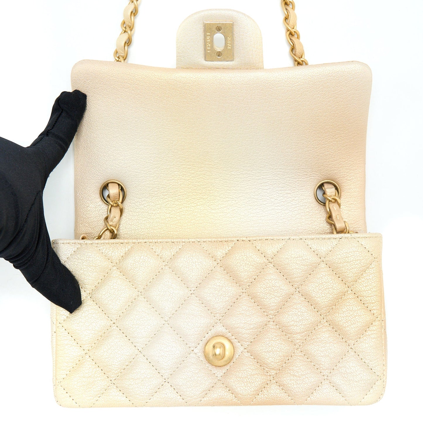 Chanel 22C Mini Rectangular Flap Bag Goatskin Ombre Beige Brushed (Microchip)