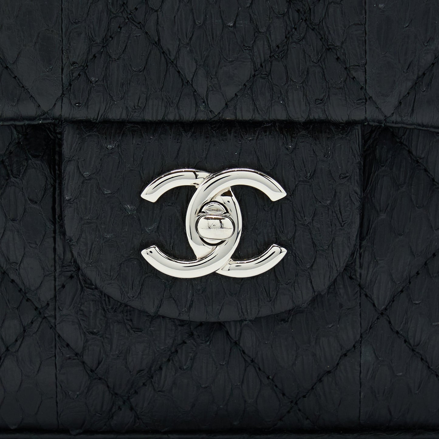 Chanel Top Handle Flap Bag Python Black