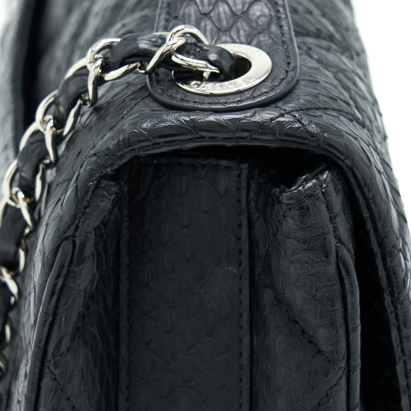 Chanel Top Handle Flap Bag Python Black