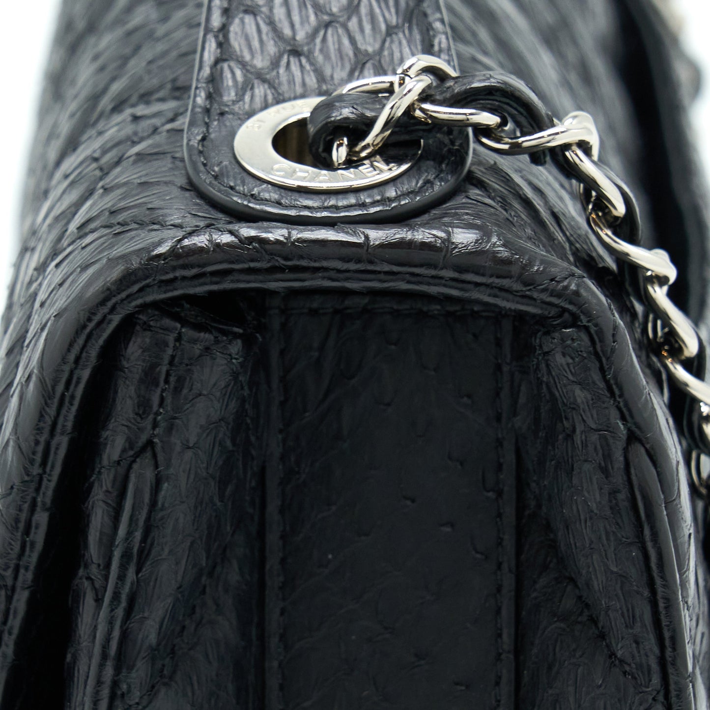 Chanel Top Handle Flap Bag Python Black