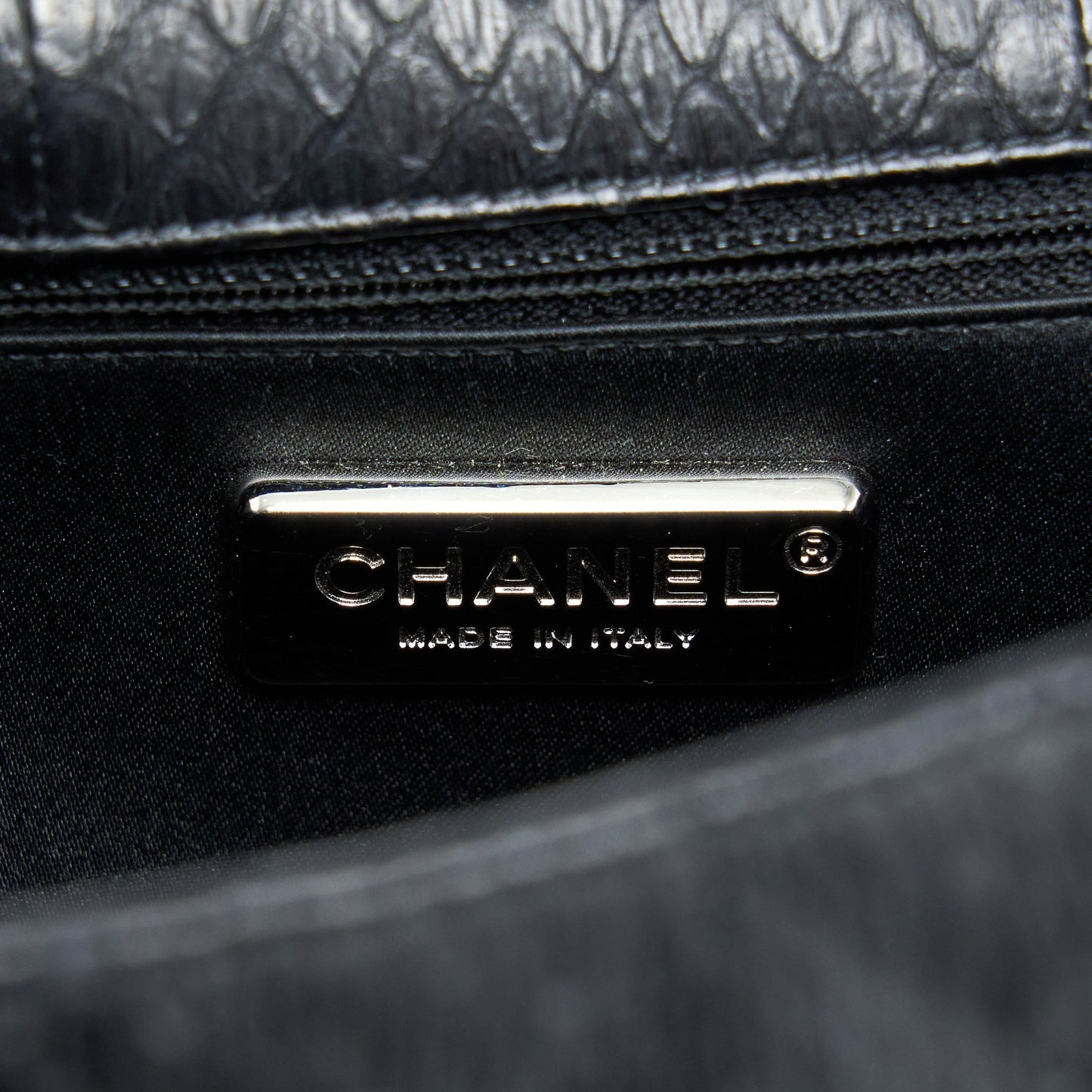 Chanel Top Handle Flap Bag Python Black