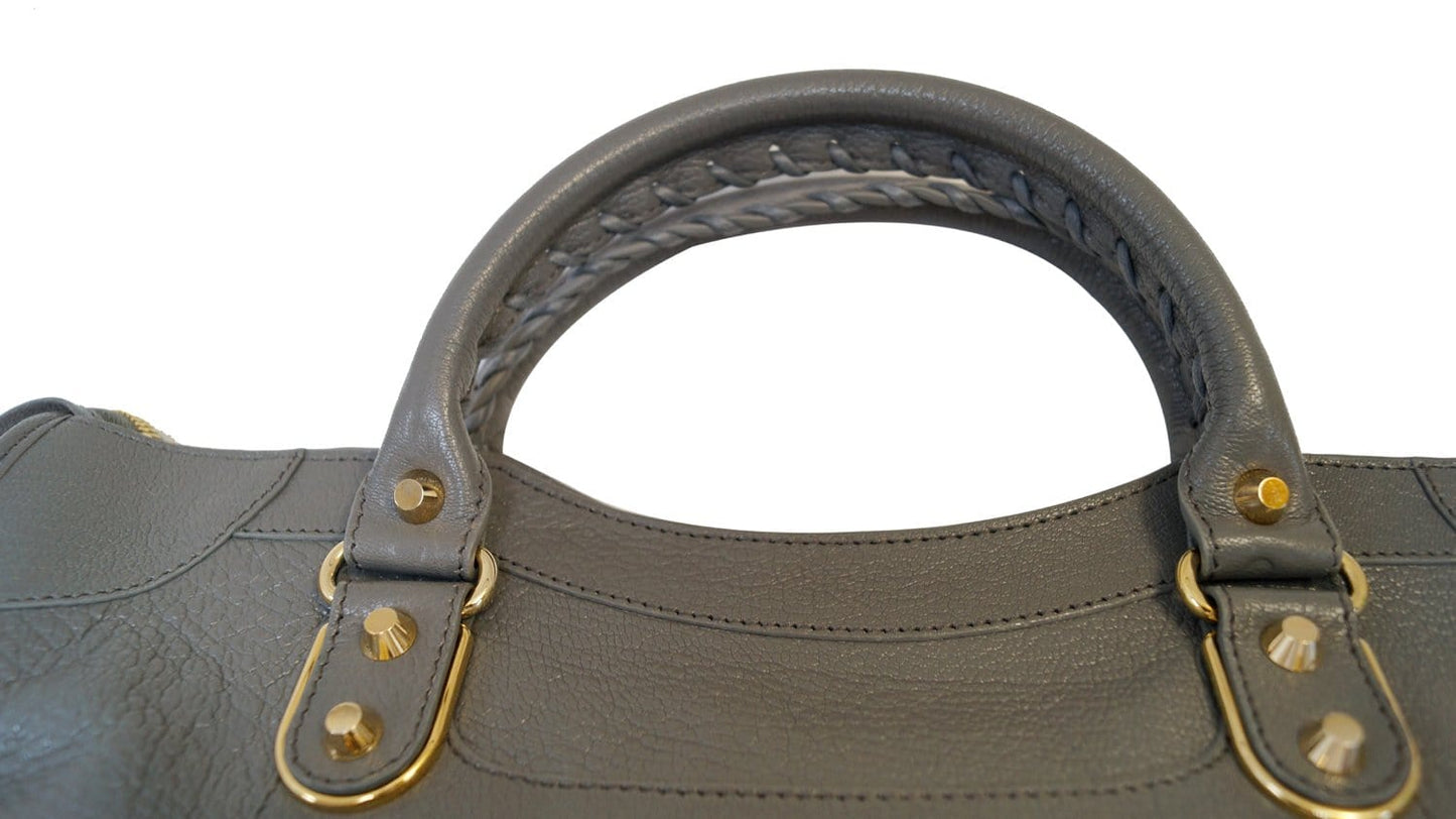 BALENCIAGA Grey Leather Metallic Edge City Shoulder Handbag