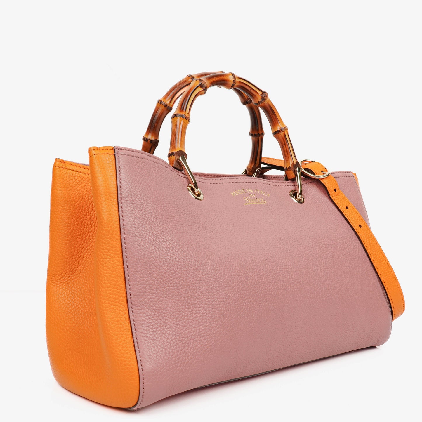Gucci Bi-Colour Pebbled Calfskin Medium Bamboo Shopper Tote Bag