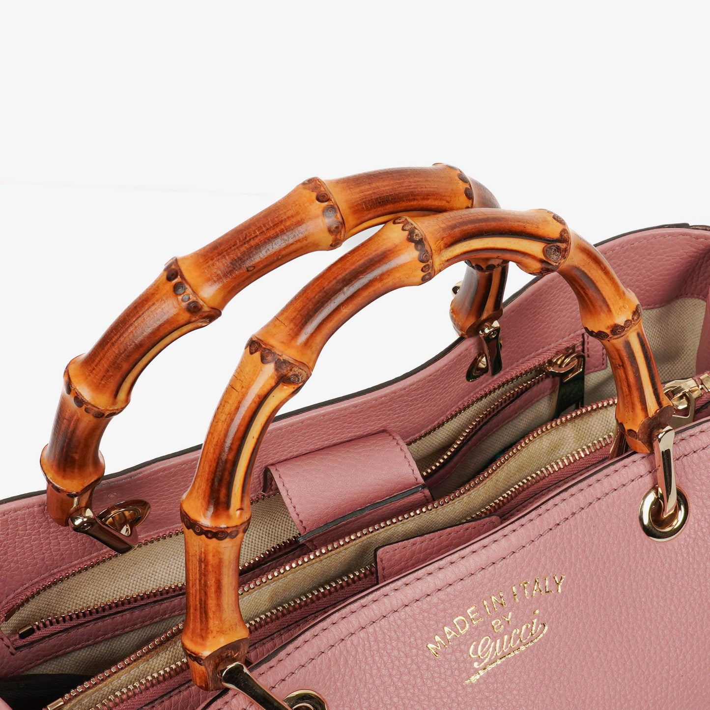 Gucci Bi-Colour Pebbled Calfskin Medium Bamboo Shopper Tote Bag