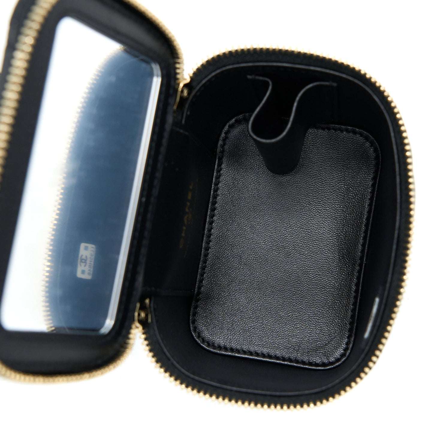 Chanel 22B Detailed Top Handle Mini Vanity With Chain Lambskin Black Brushed