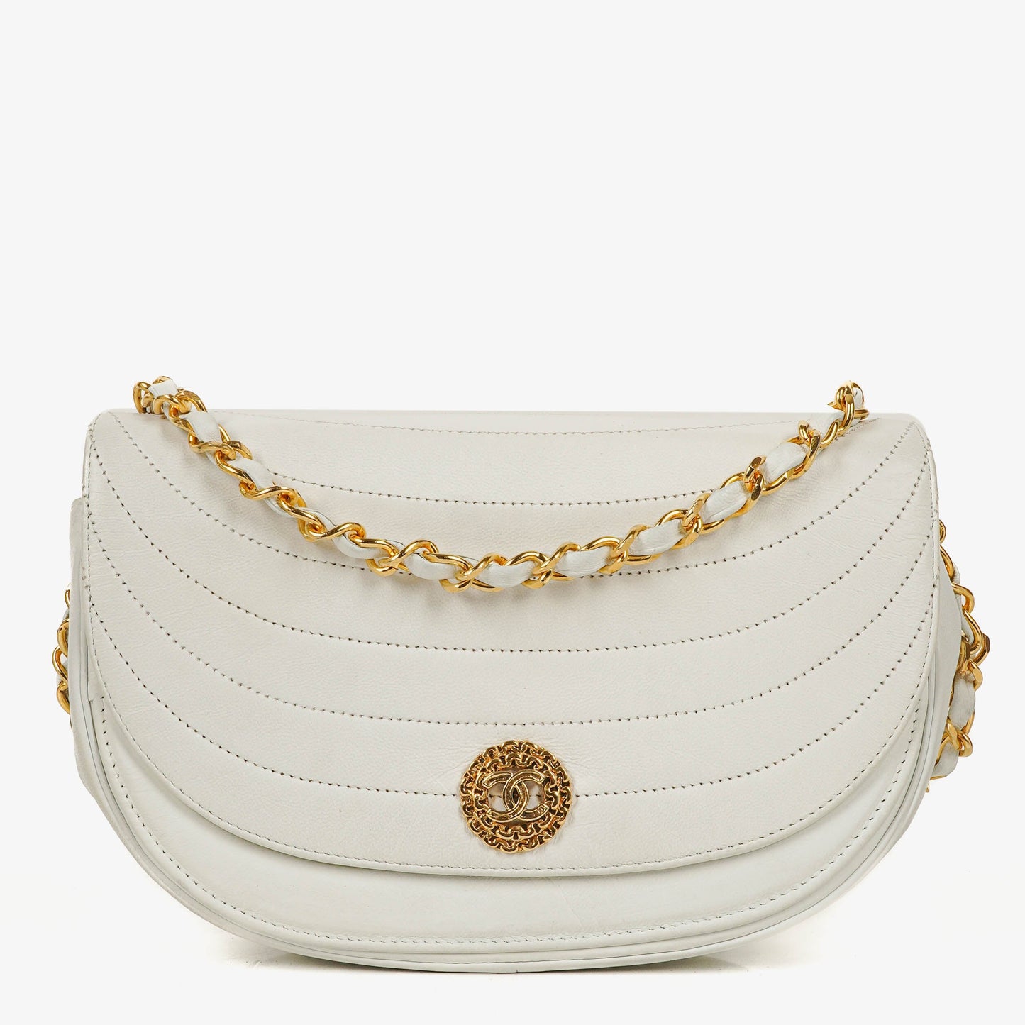 Chanel Classic Lambskin Half Moon White Flap Bag
