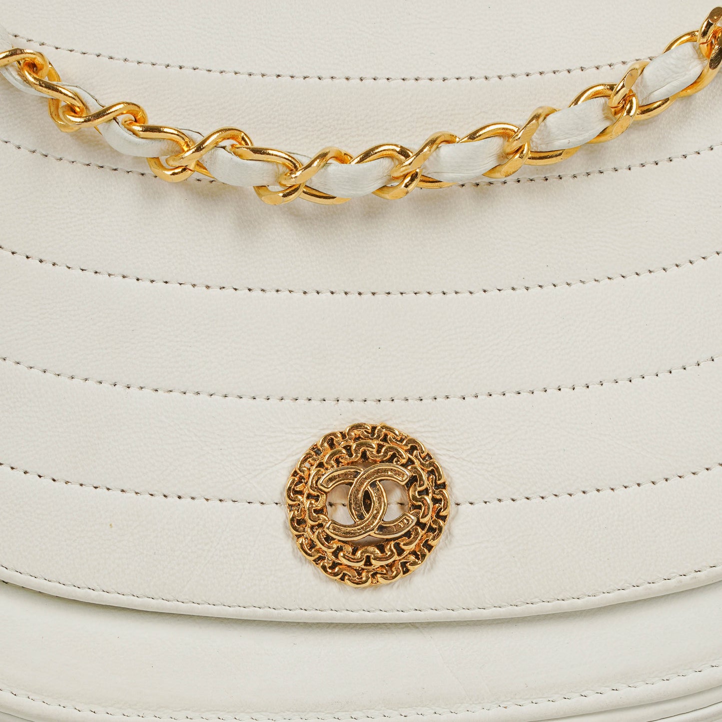 Chanel Classic Lambskin Half Moon White Flap Bag