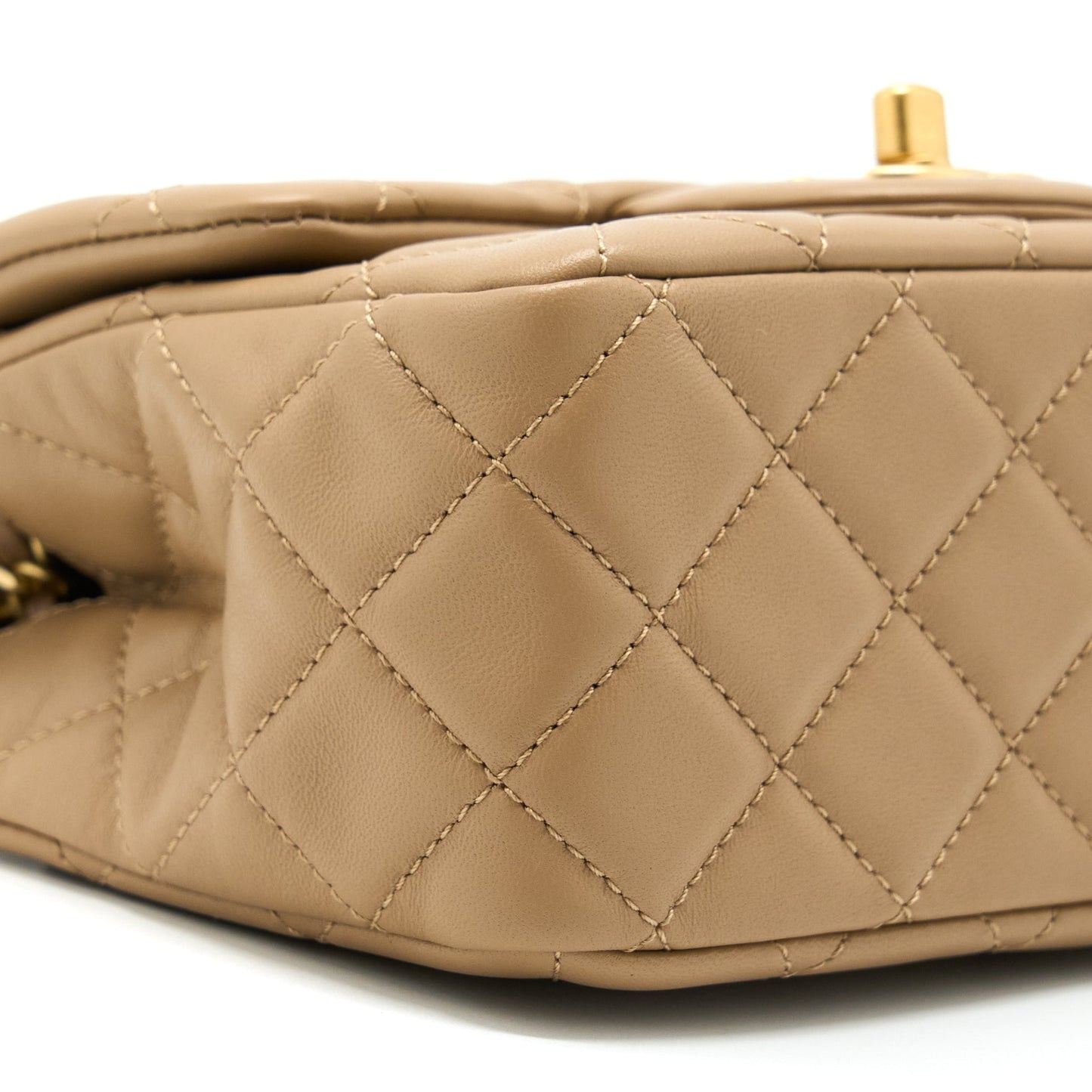 Chanel Pearl Crush Mini Square Flap Bag Lambskin Dark Beige (Microchip)