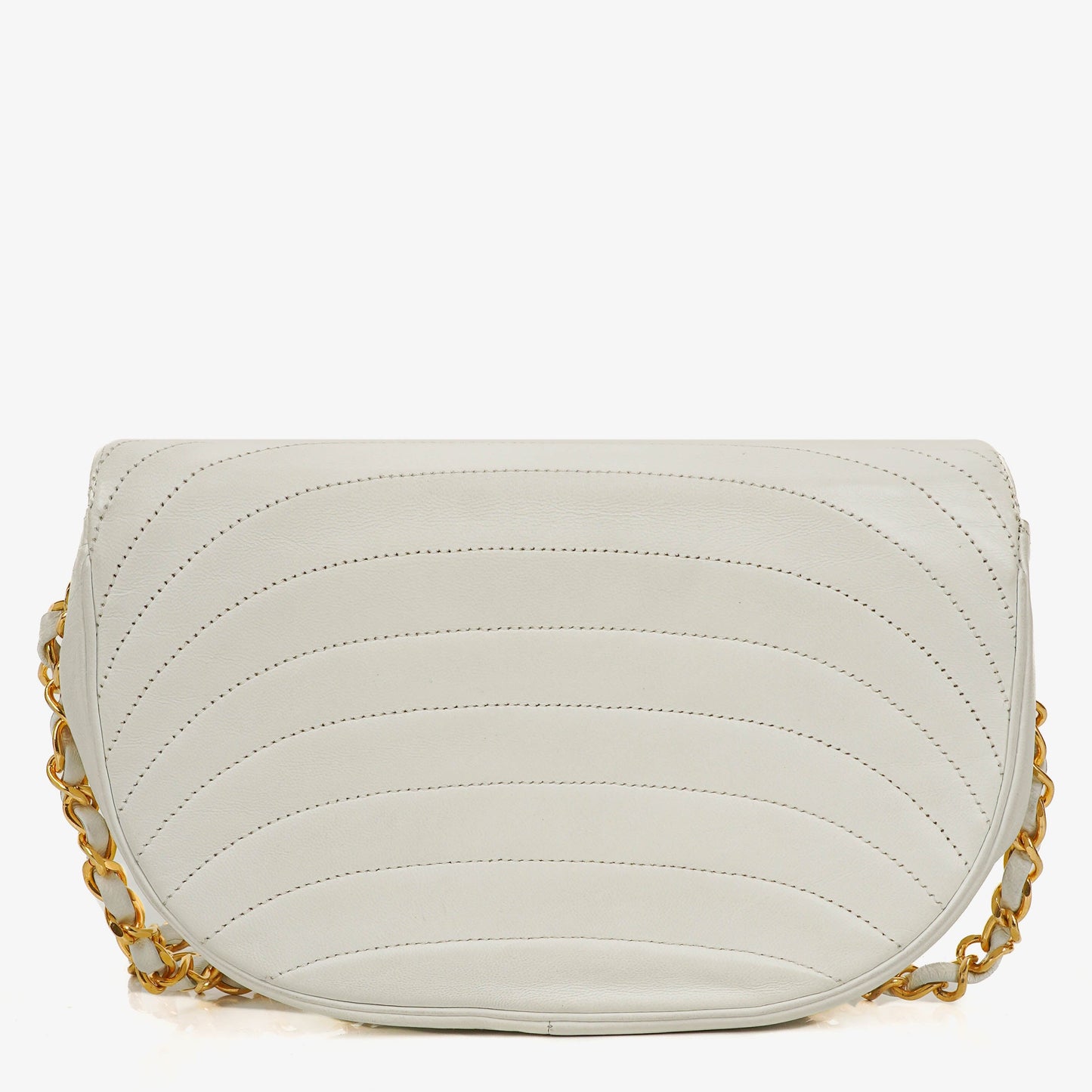 Chanel Classic Lambskin Half Moon White Flap Bag