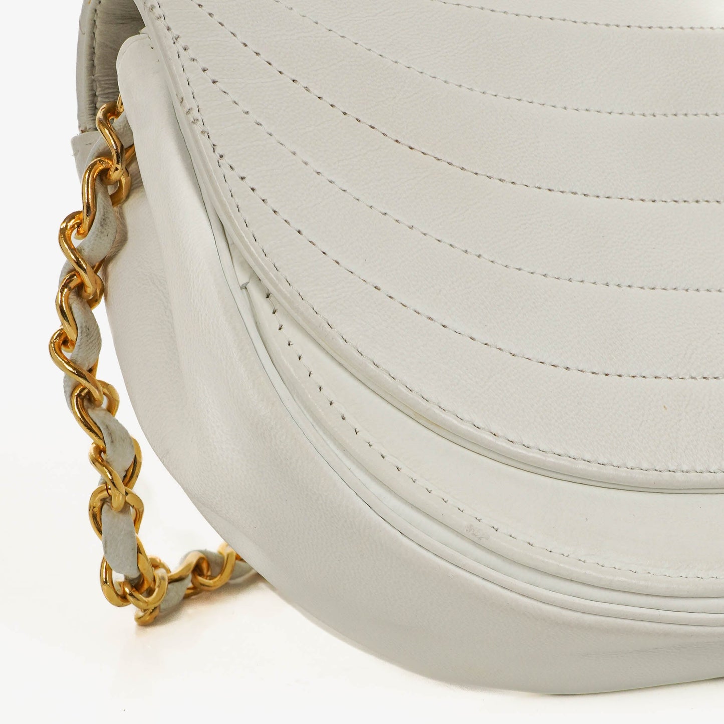 Chanel Classic Lambskin Half Moon White Flap Bag