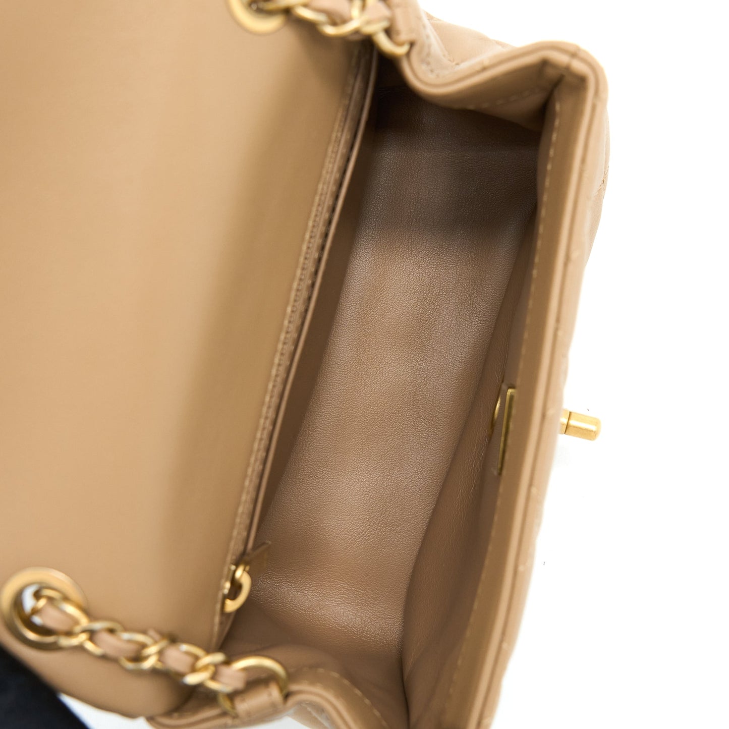 Chanel Pearl Crush Mini Square Flap Bag Lambskin Dark Beige (Microchip)