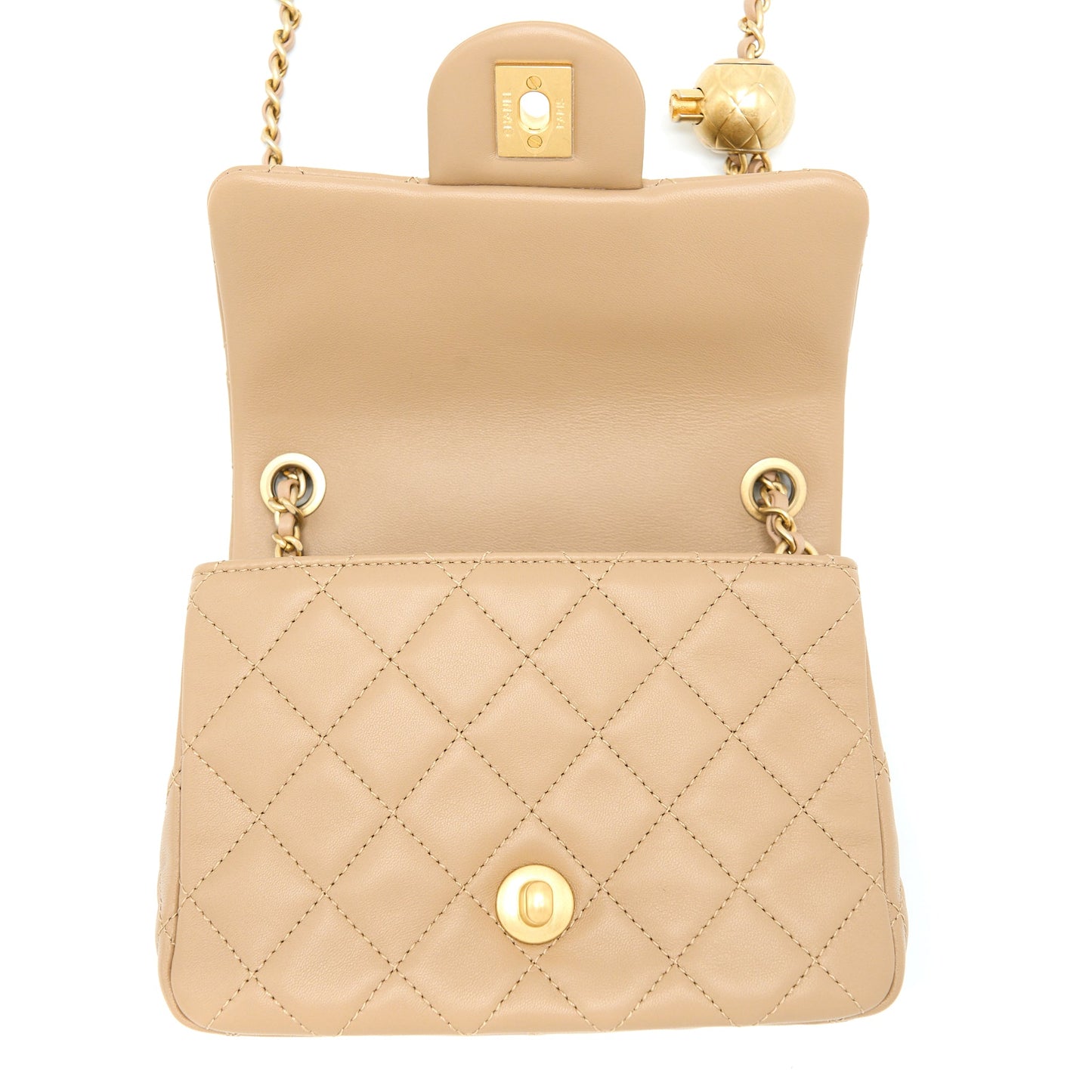Chanel Pearl Crush Mini Square Flap Bag Lambskin Dark Beige (Microchip)