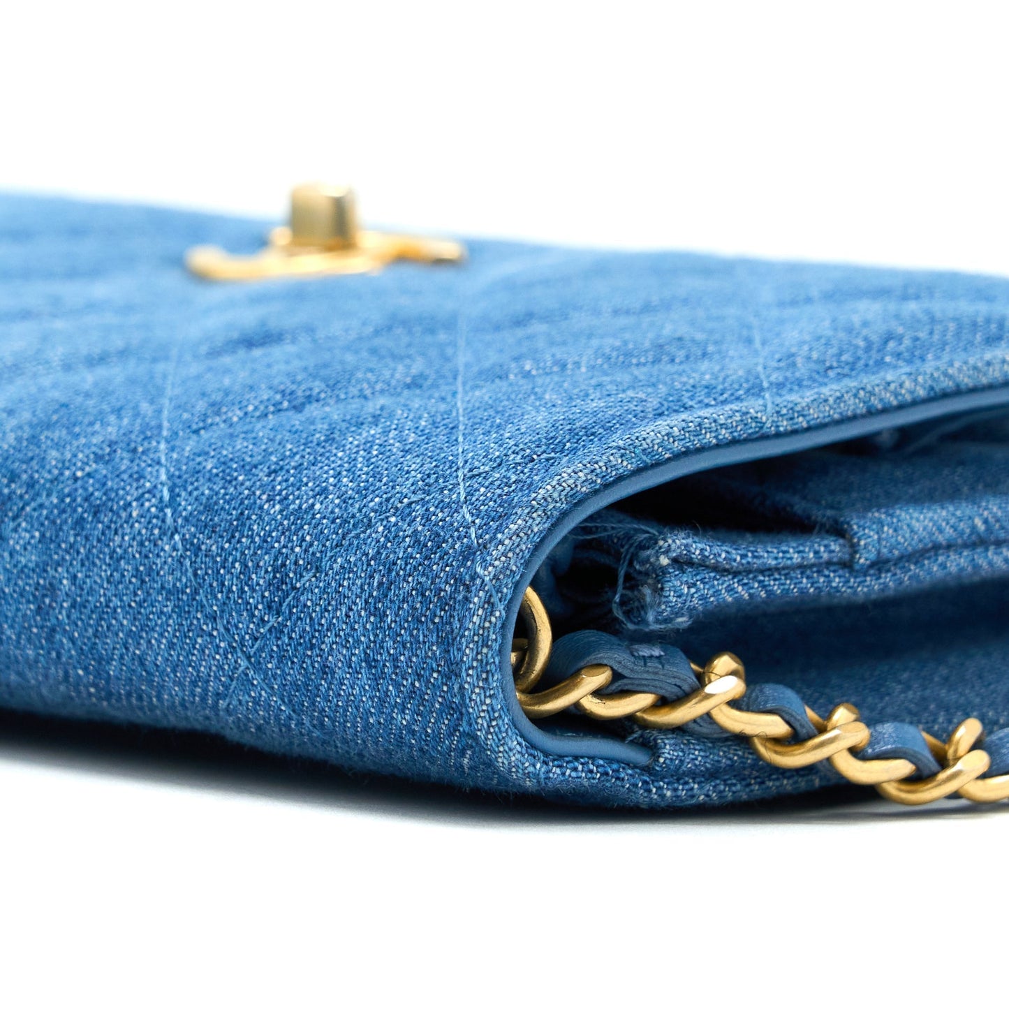Chanel Denim Pearl Crush Wallet On Chain Denim Blue Brushed