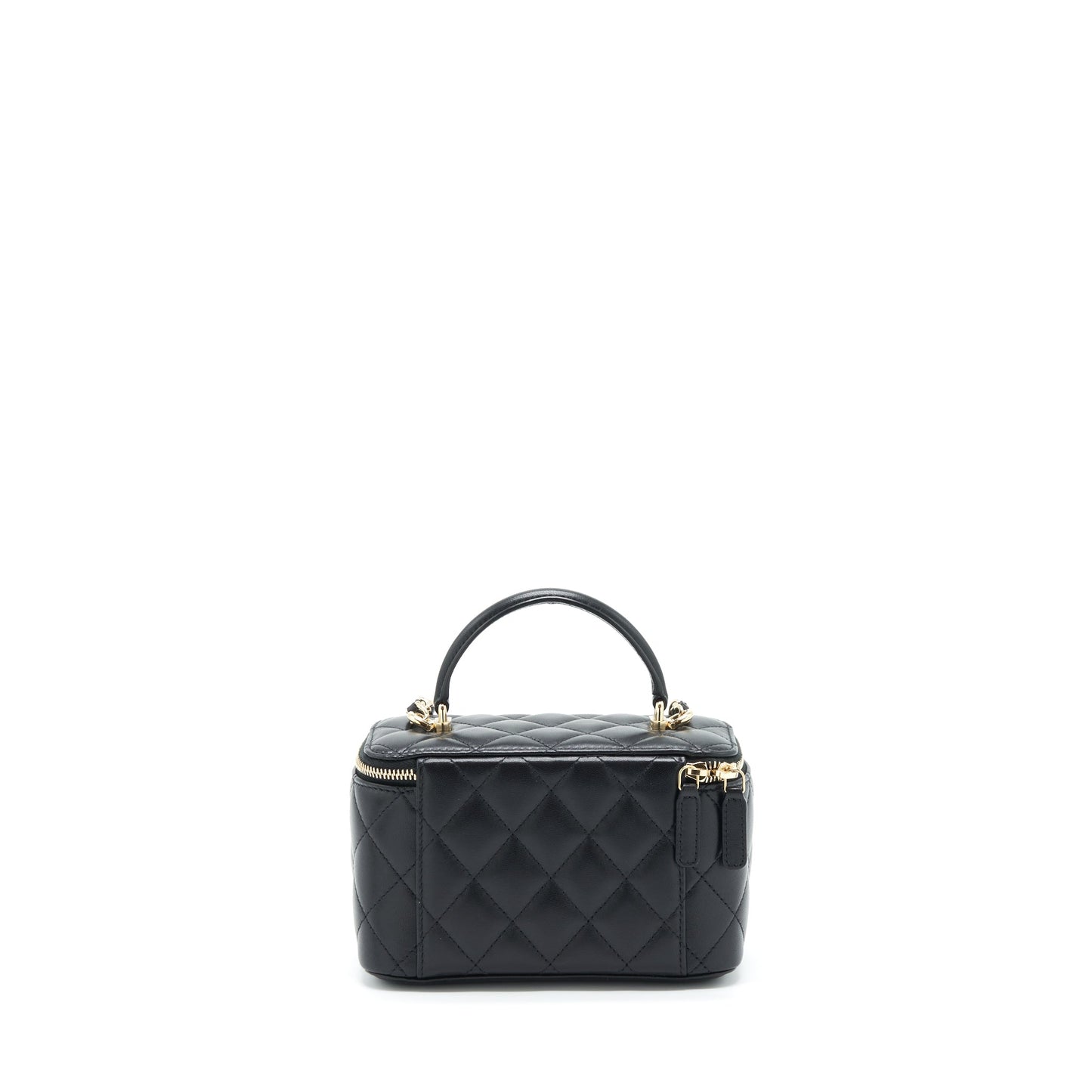Chanel Top Handle Long Vanity With Chain Lambskin Black