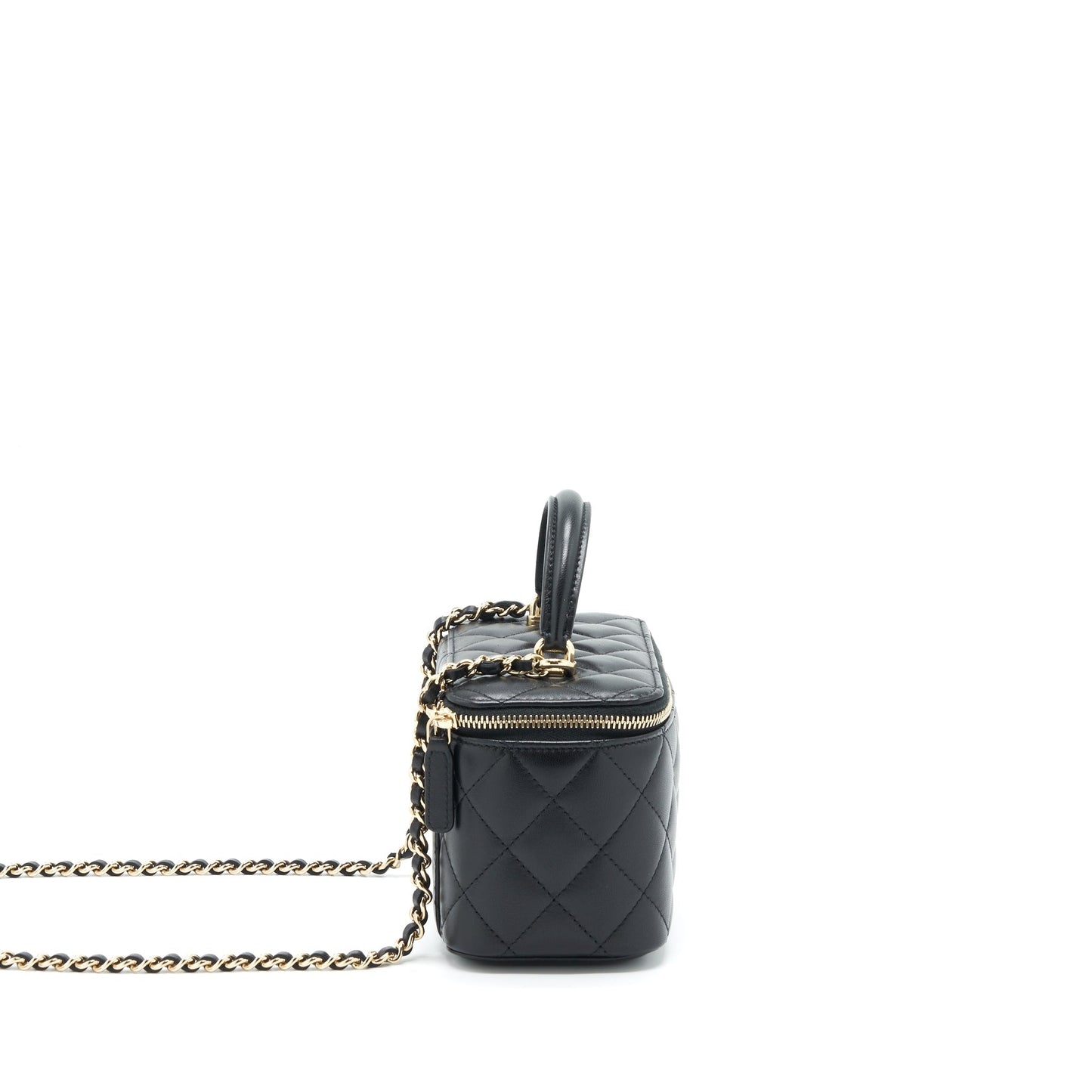 Chanel Top Handle Long Vanity With Chain Lambskin Black