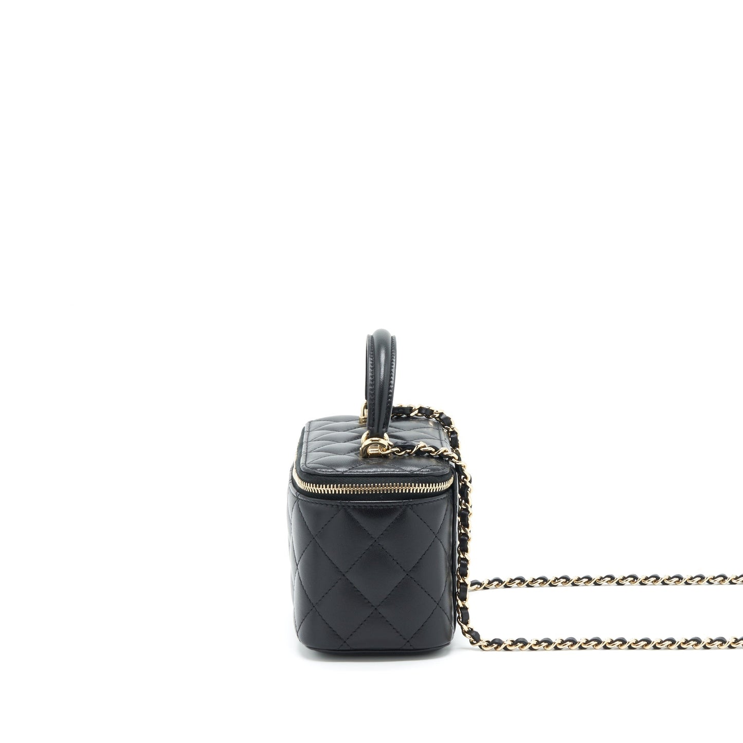 Chanel Top Handle Long Vanity With Chain Lambskin Black