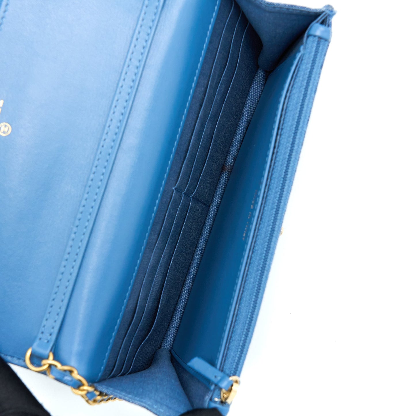 Chanel Denim Pearl Crush Wallet On Chain Denim Blue Brushed
