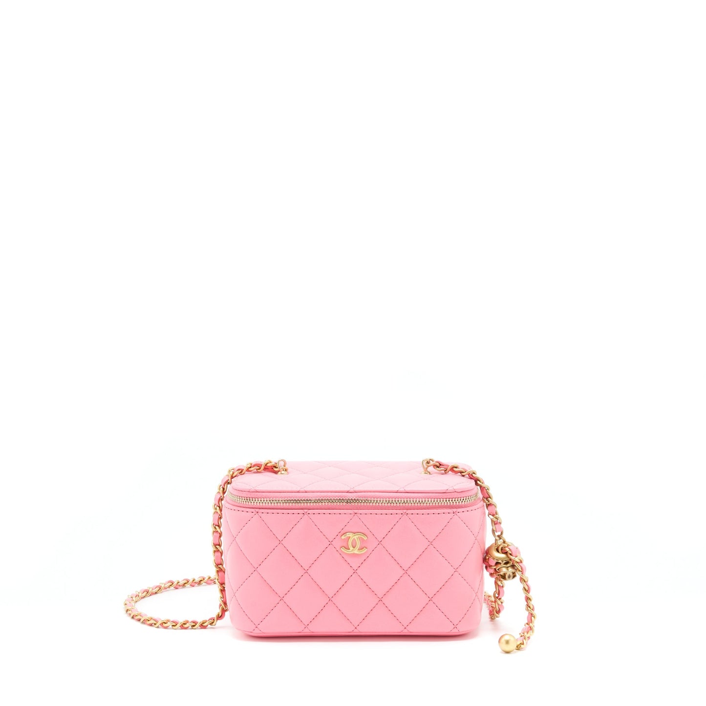 Chanel 22S Pearl Crush Long Vanity With Chain Lambskin Pink