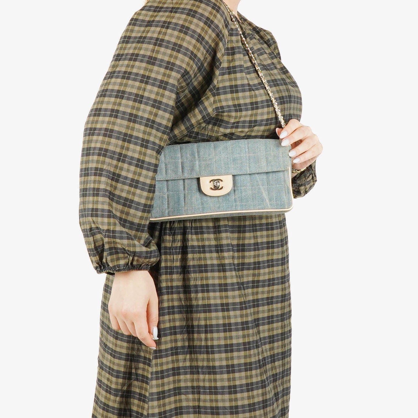 Chanel Blue Denim East West Chocolate Bar Bag