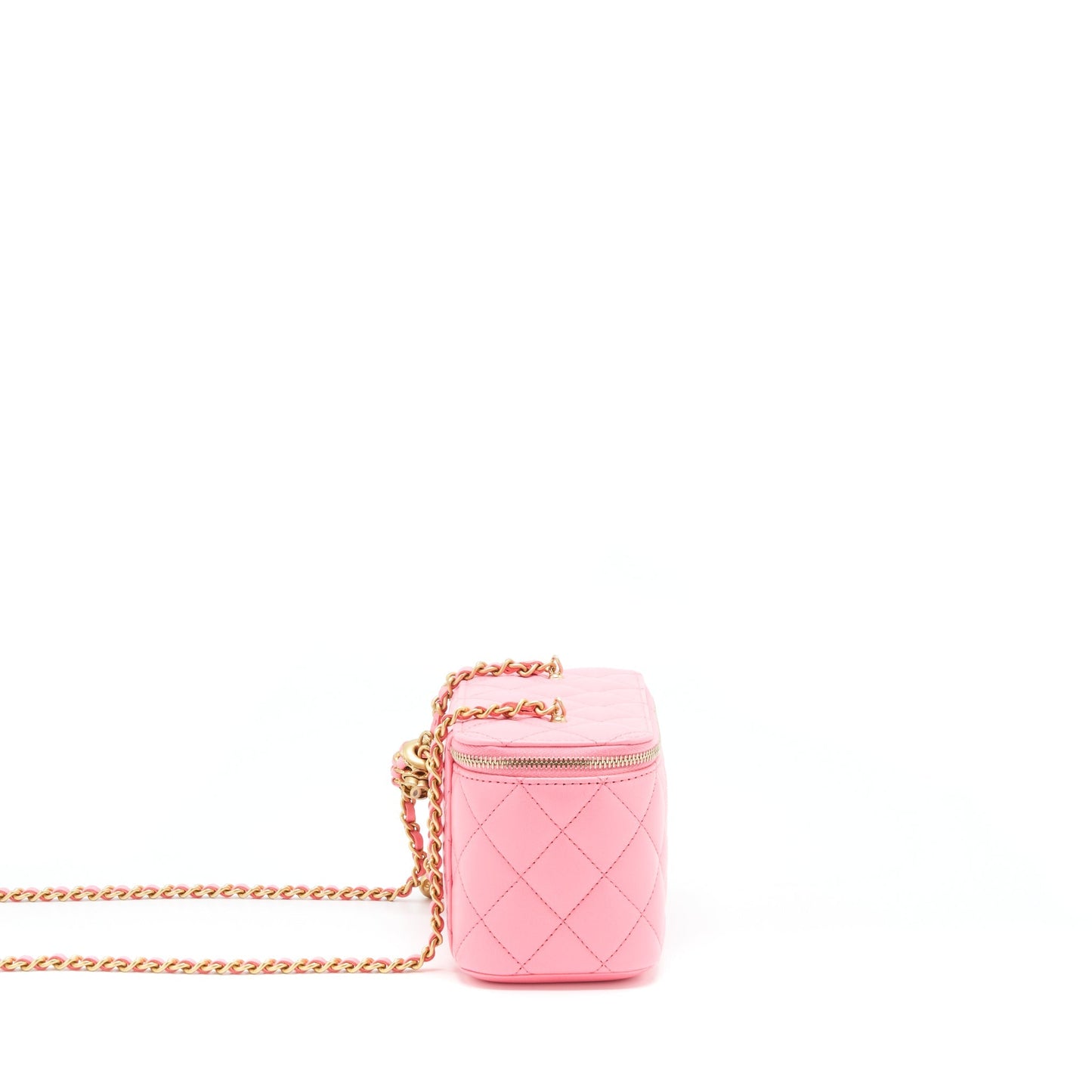 Chanel 22S Pearl Crush Long Vanity With Chain Lambskin Pink
