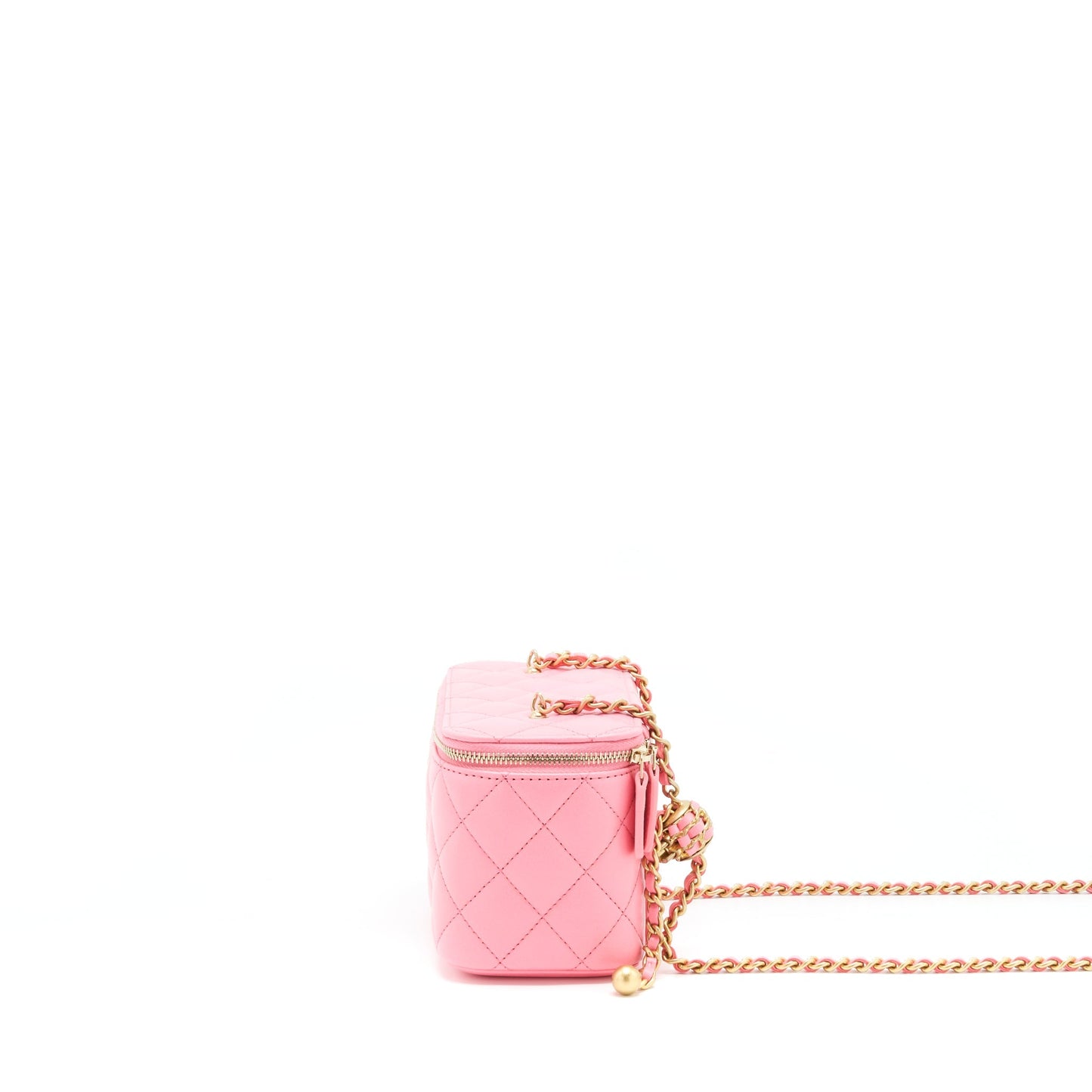 Chanel 22S Pearl Crush Long Vanity With Chain Lambskin Pink