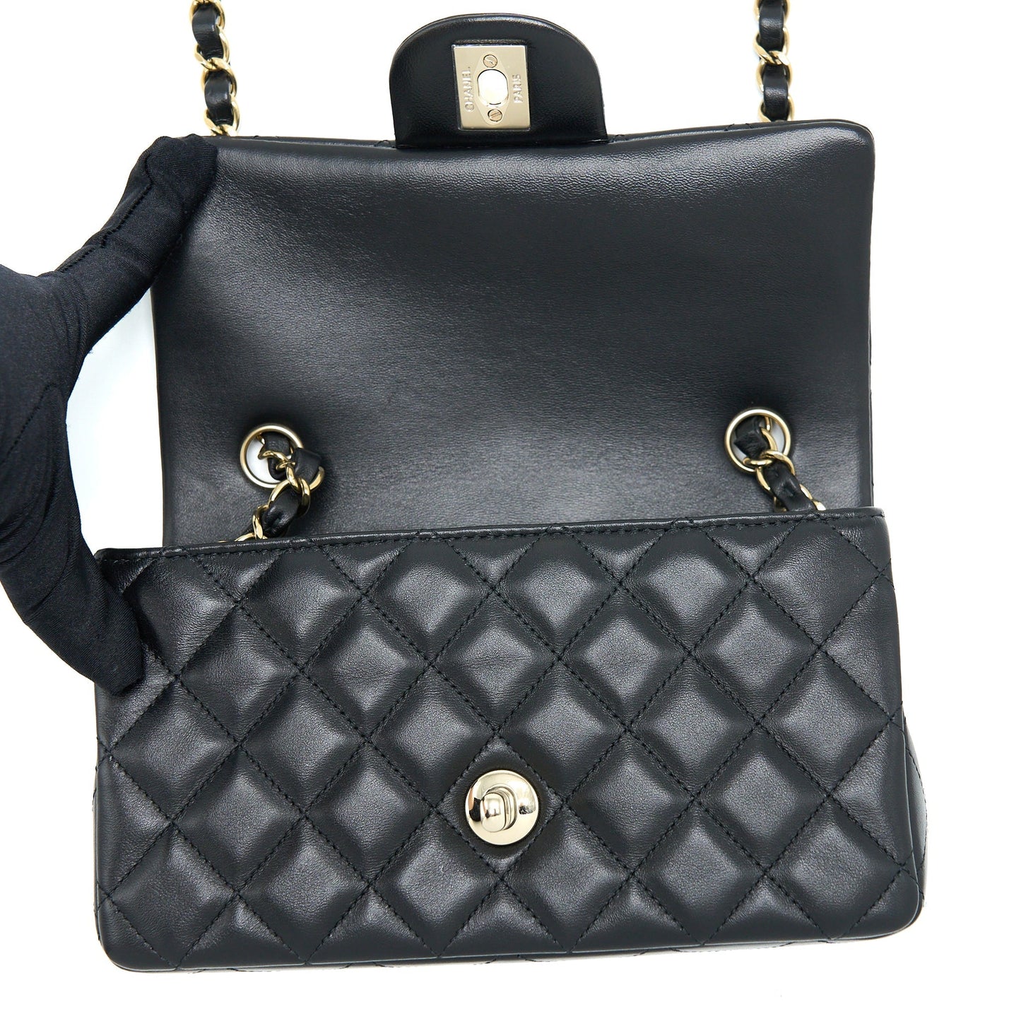 Chanel Mini Rectangular Lambskin Black L(Microchip)