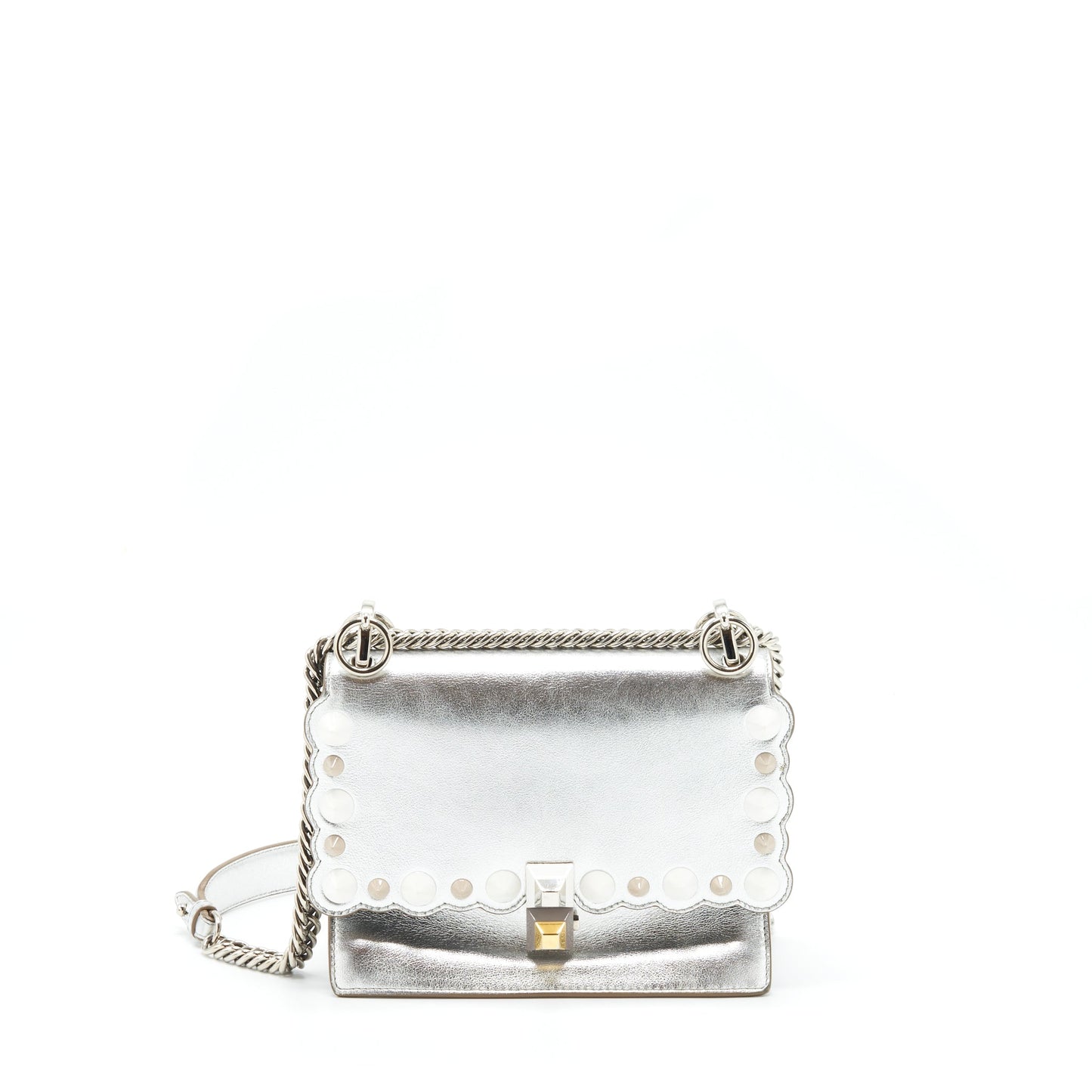 Fendi Kan I Purse Metallic Sliver/Multicolor With Gold And Silver Hardware