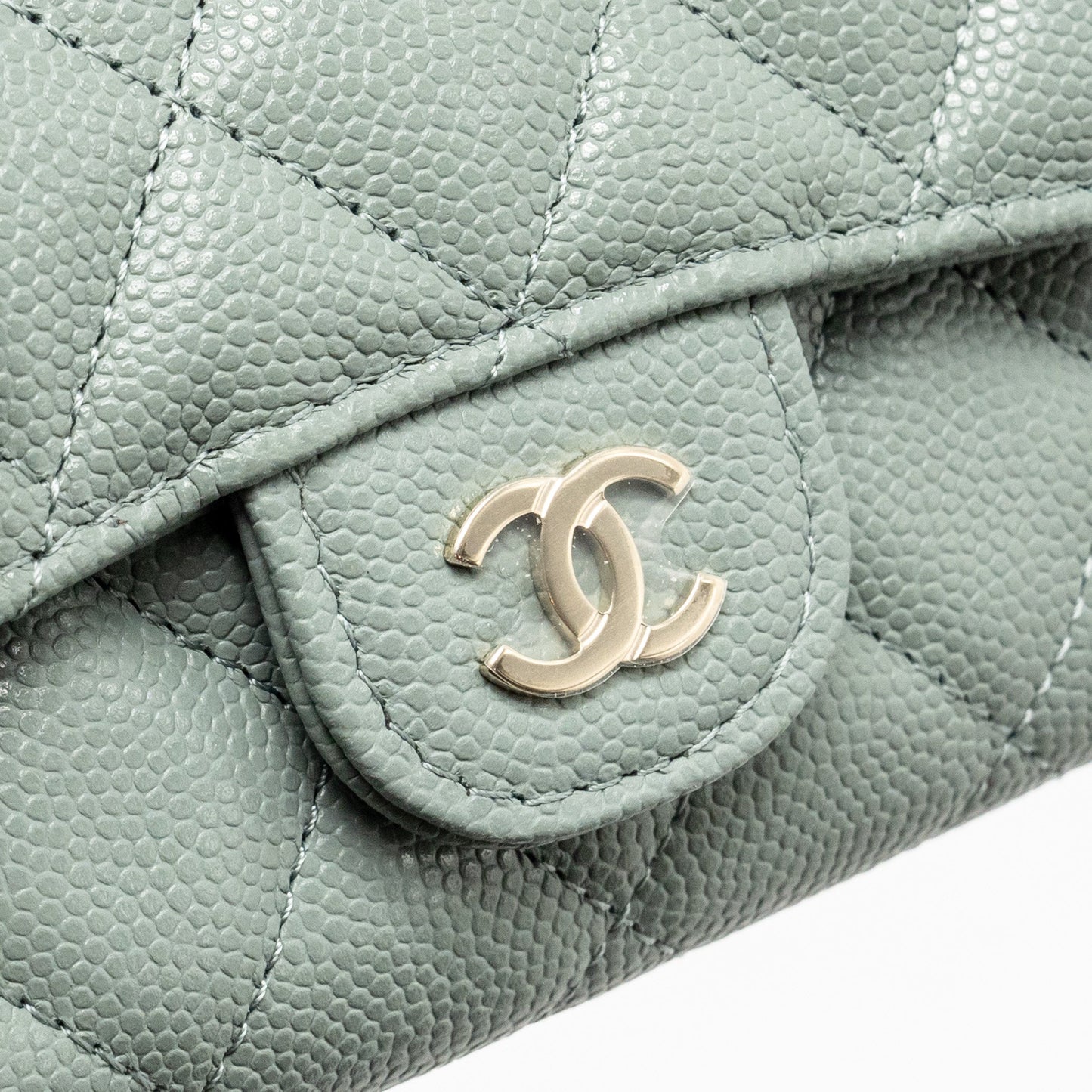 Chanel Classic Flap Card Holder Caviar Light Green L(Microchip)