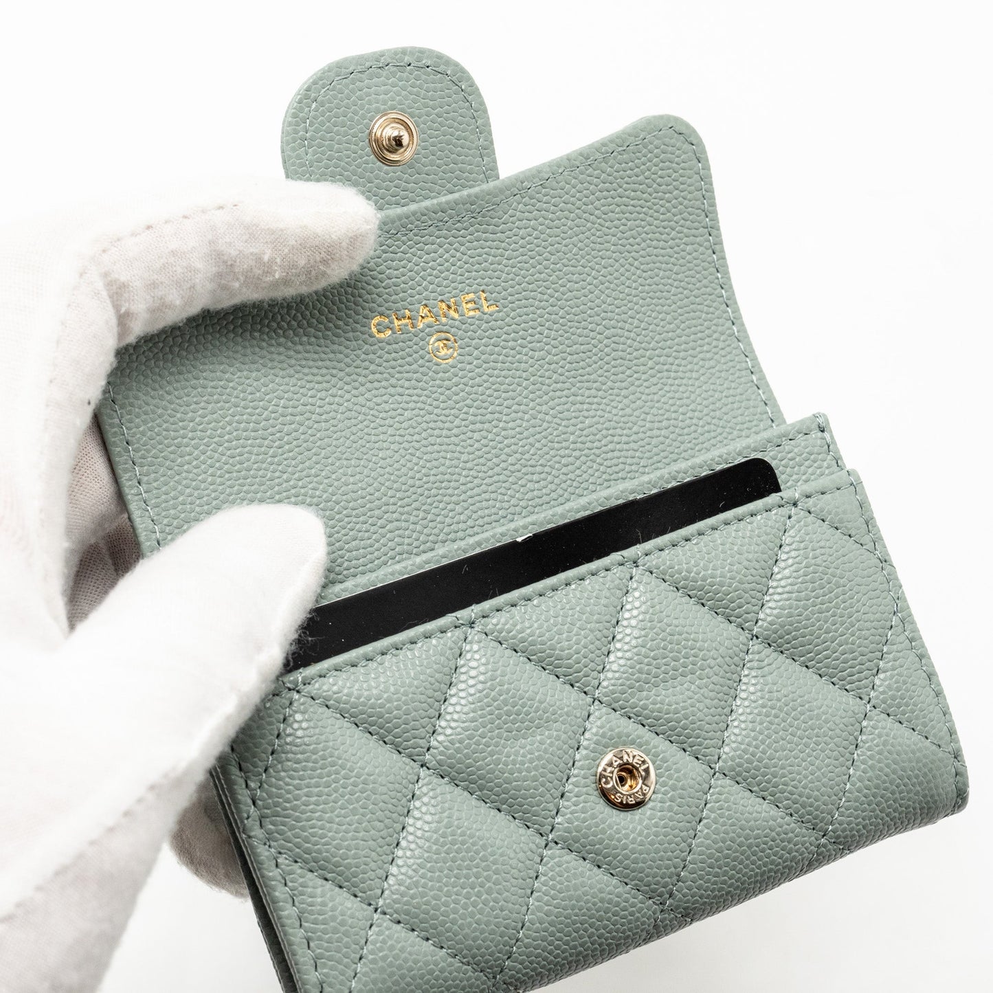 Chanel Classic Flap Card Holder Caviar Light Green L(Microchip)