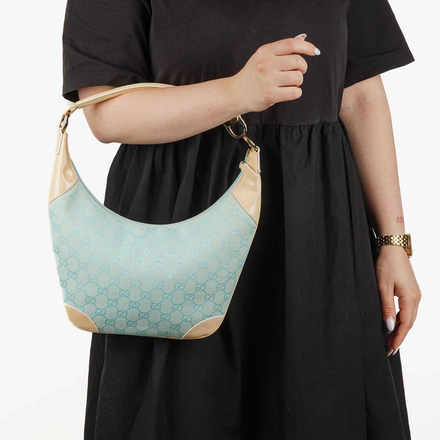 Gucci GG Canvas Handle Ring Hobo Bag