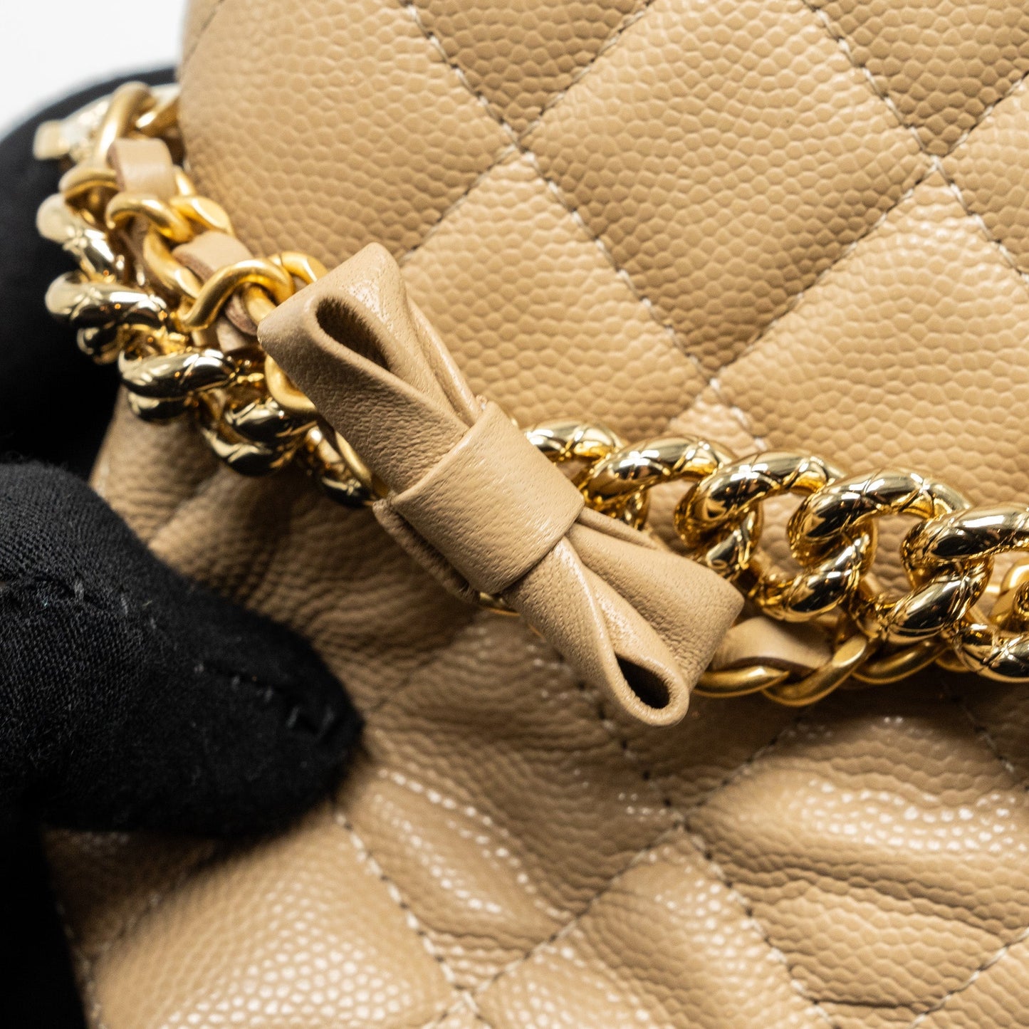 Chanel CC Logo Quilted Mini Clutch with Chain Caviar Beige  (Microchip)