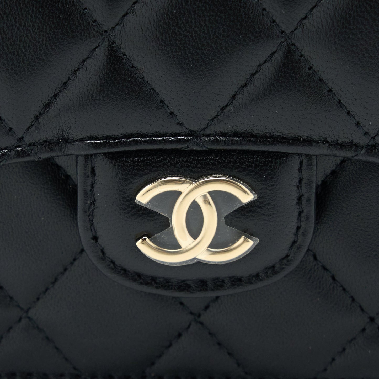 Chanel Mini Top Handle Flap Bag Lambskin Black L