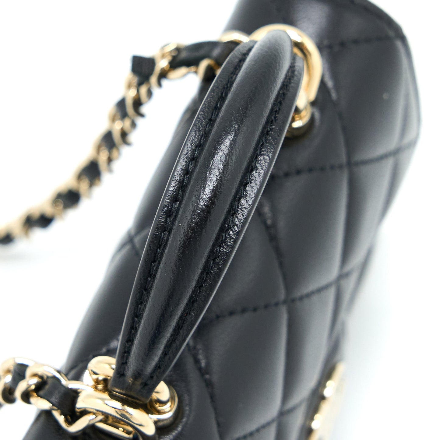 Chanel Mini Top Handle Flap Bag Lambskin Black L