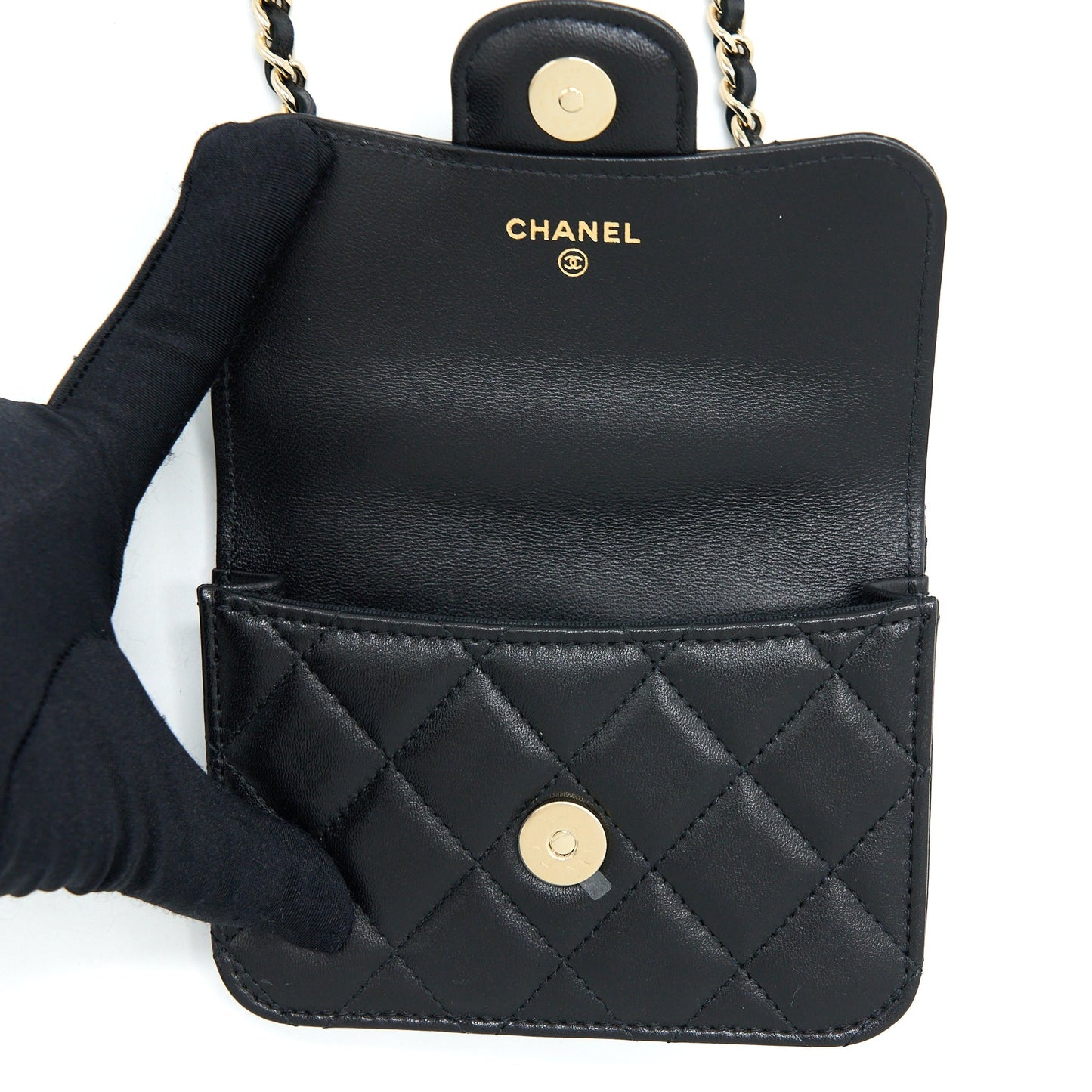 Chanel Mini Top Handle Flap Bag Lambskin Black L