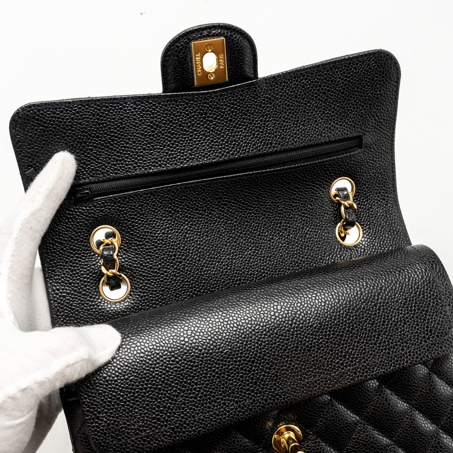 Chanel Small Classic Double Flap Bag Caviar Black  (Microchip)