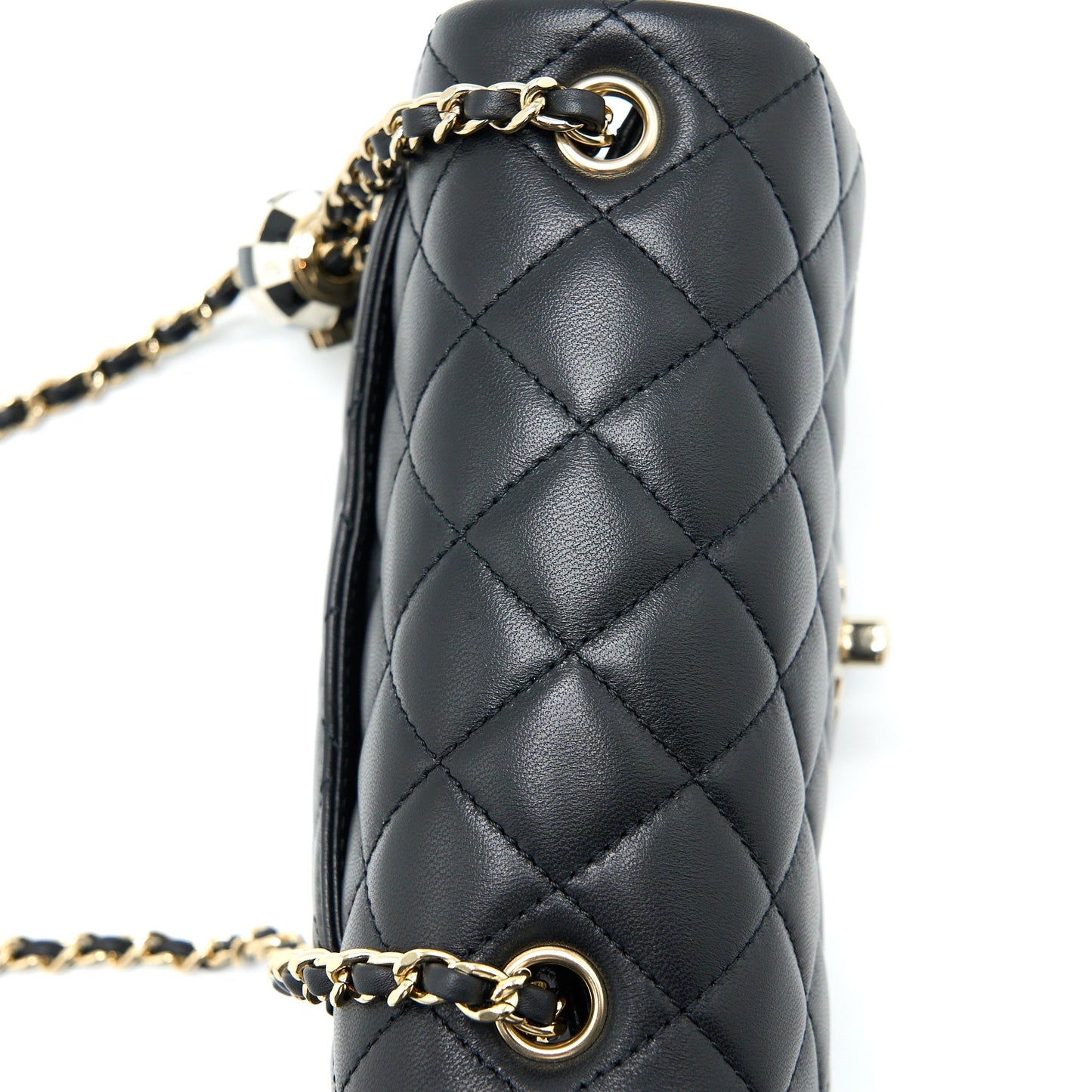 Chanel 23C Pearl Crush Mini Square Flap Bag Lambskin Black L (Microchip)