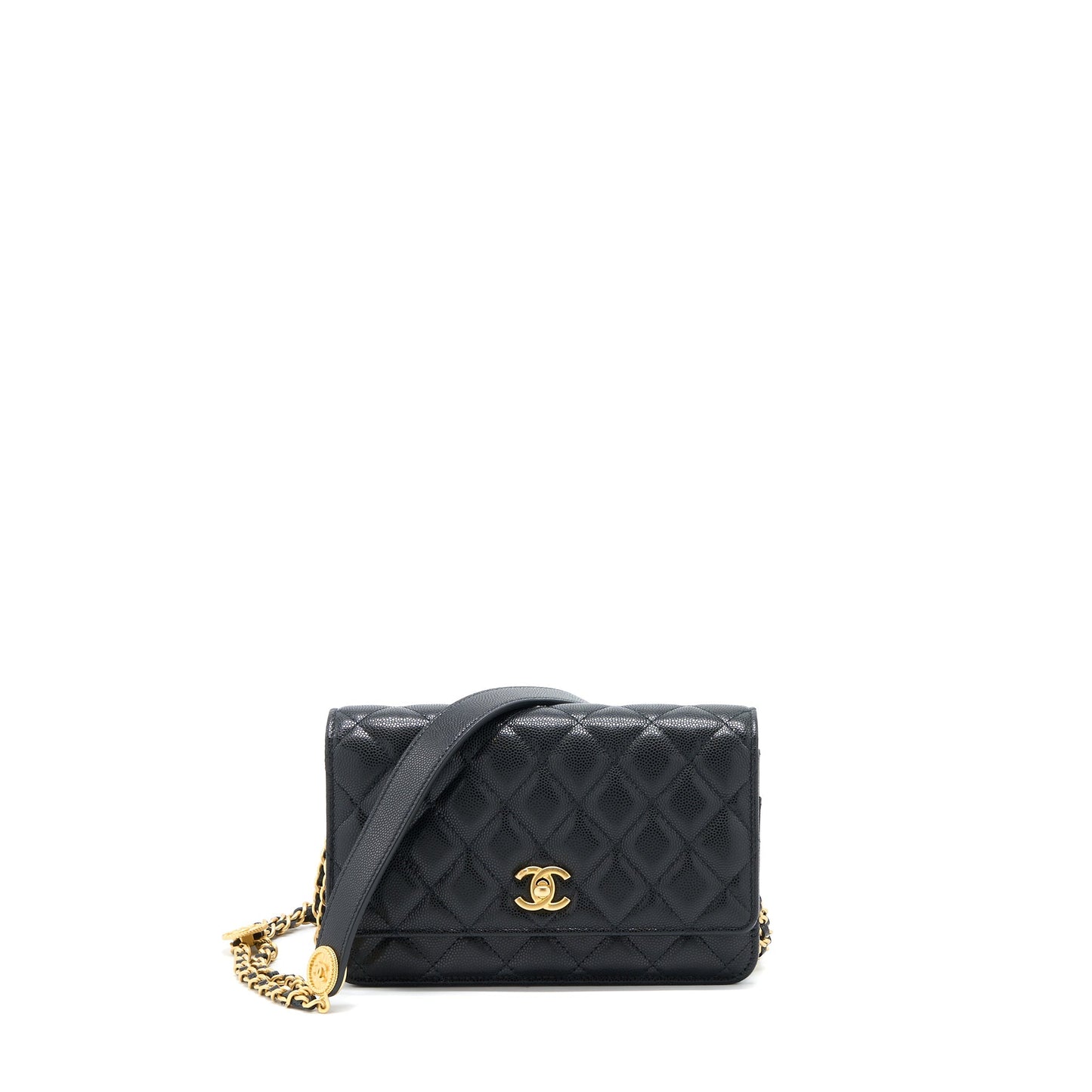 Chanel 22A Wallet On Chain Caviar Black  (Microchip)