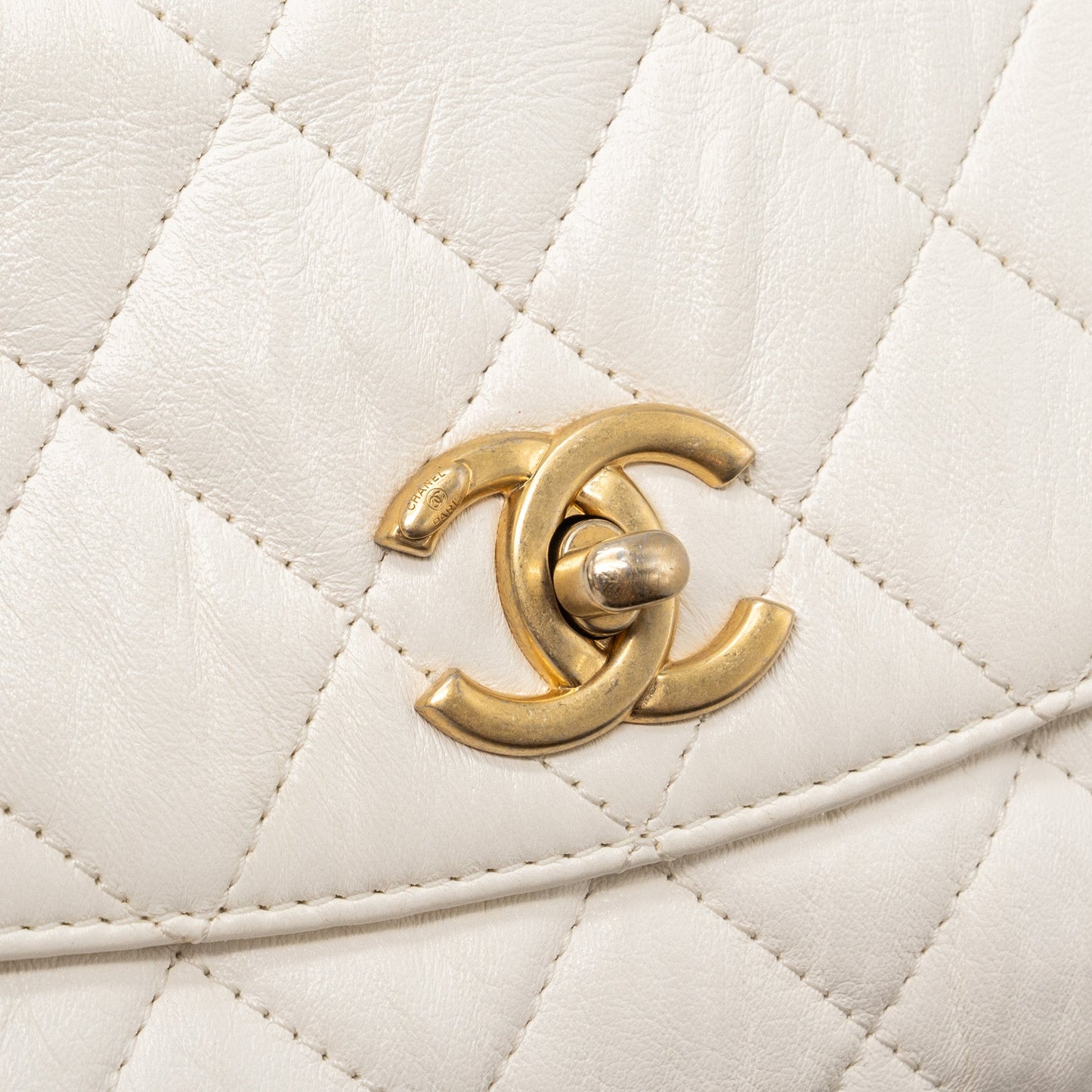 Chanel Top Handle Flap Bag Lambskin White Brush