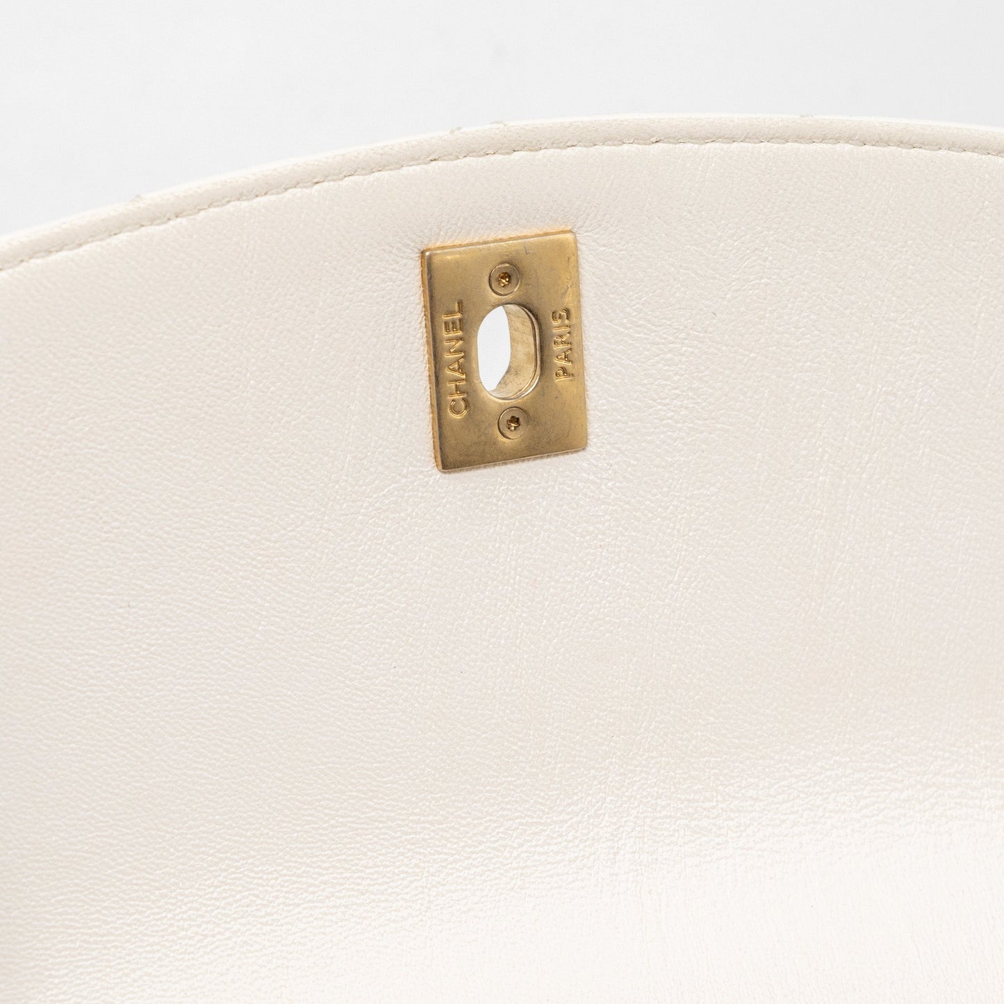 Chanel Top Handle Flap Bag Lambskin White Brush