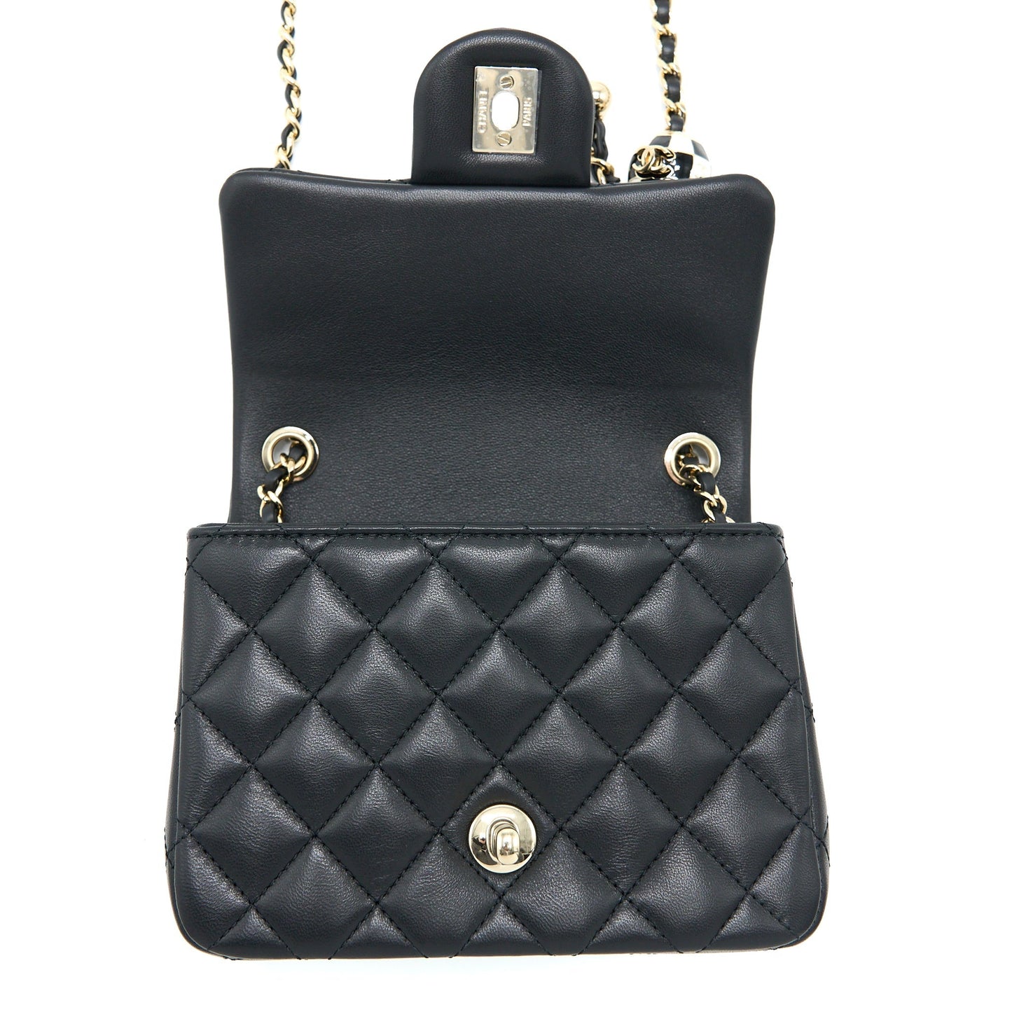 Chanel 23C Pearl Crush Mini Square Flap Bag Lambskin Black L (Microchip)