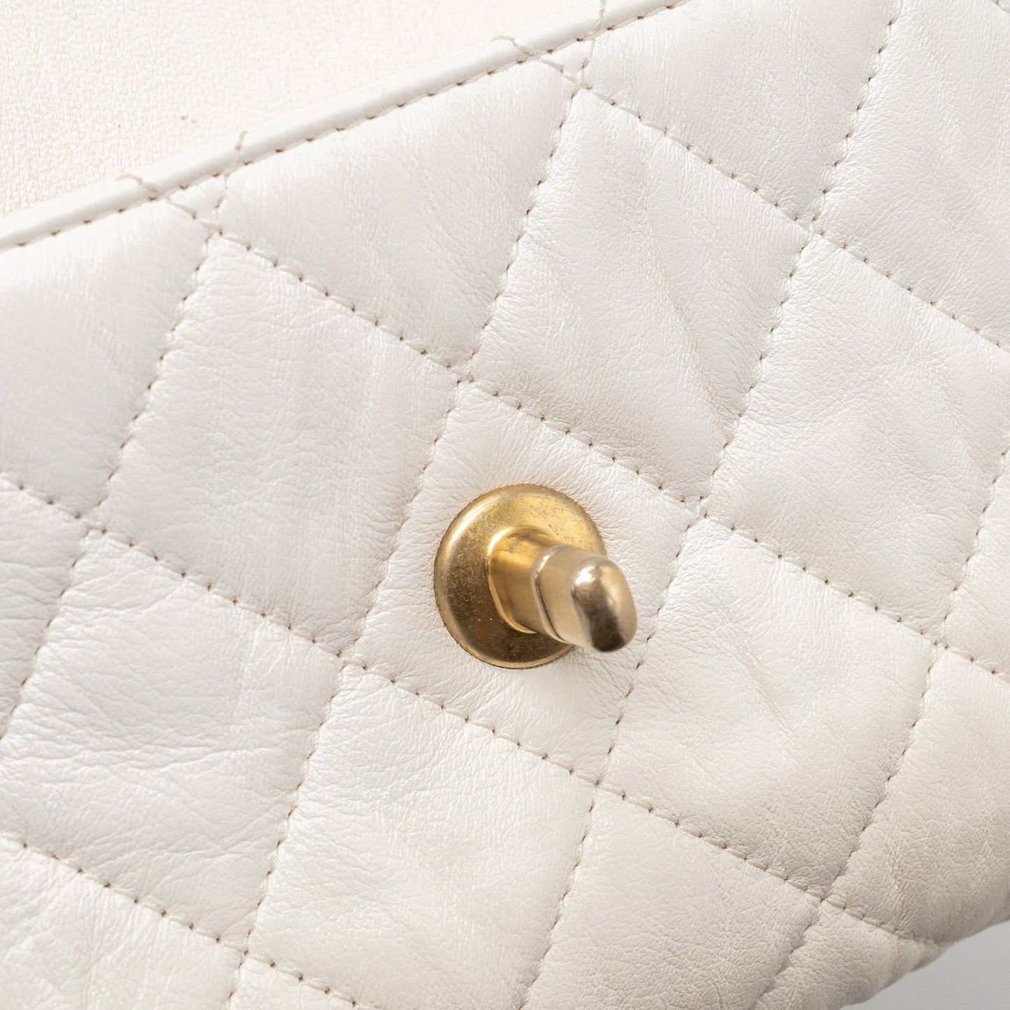 Chanel Top Handle Flap Bag Lambskin White Brush