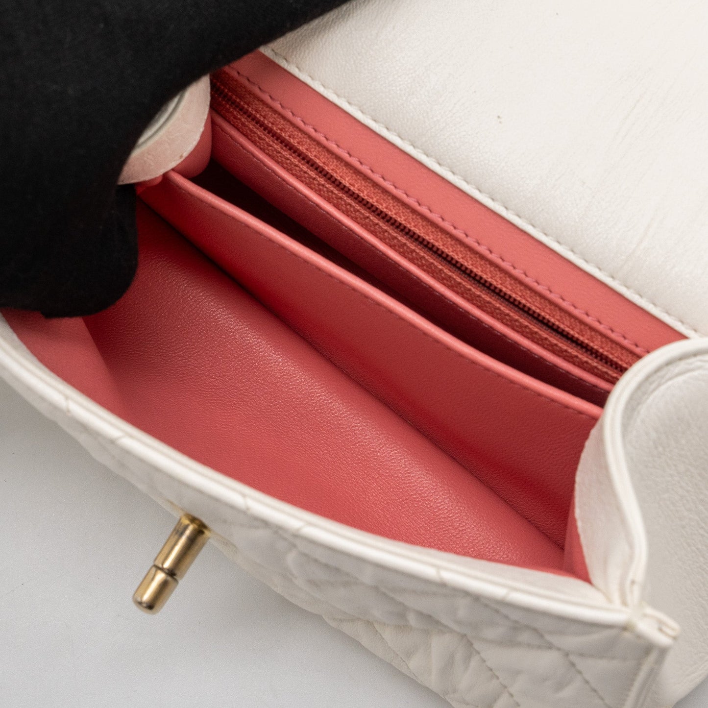 Chanel Top Handle Flap Bag Lambskin White Brush