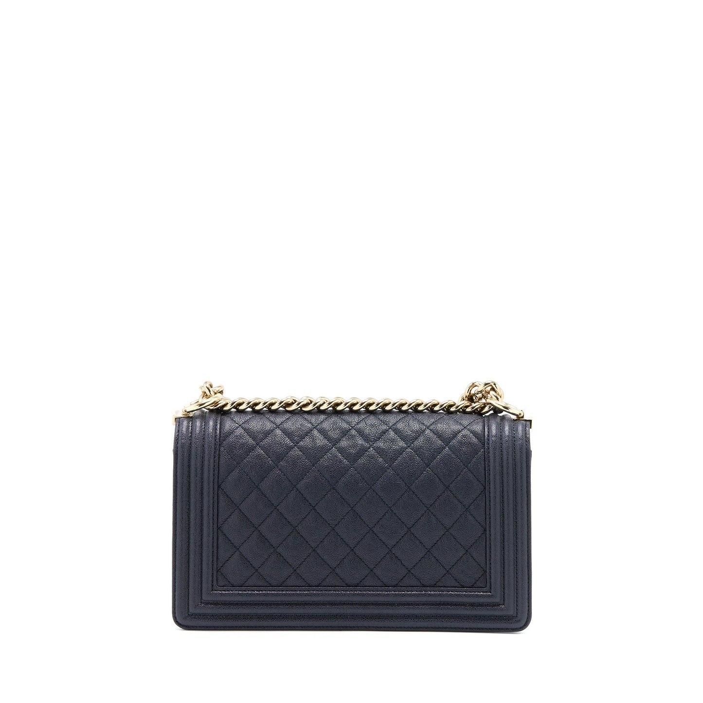Chanel Medium Boy Bag Grained Calfskin Dark Blue L